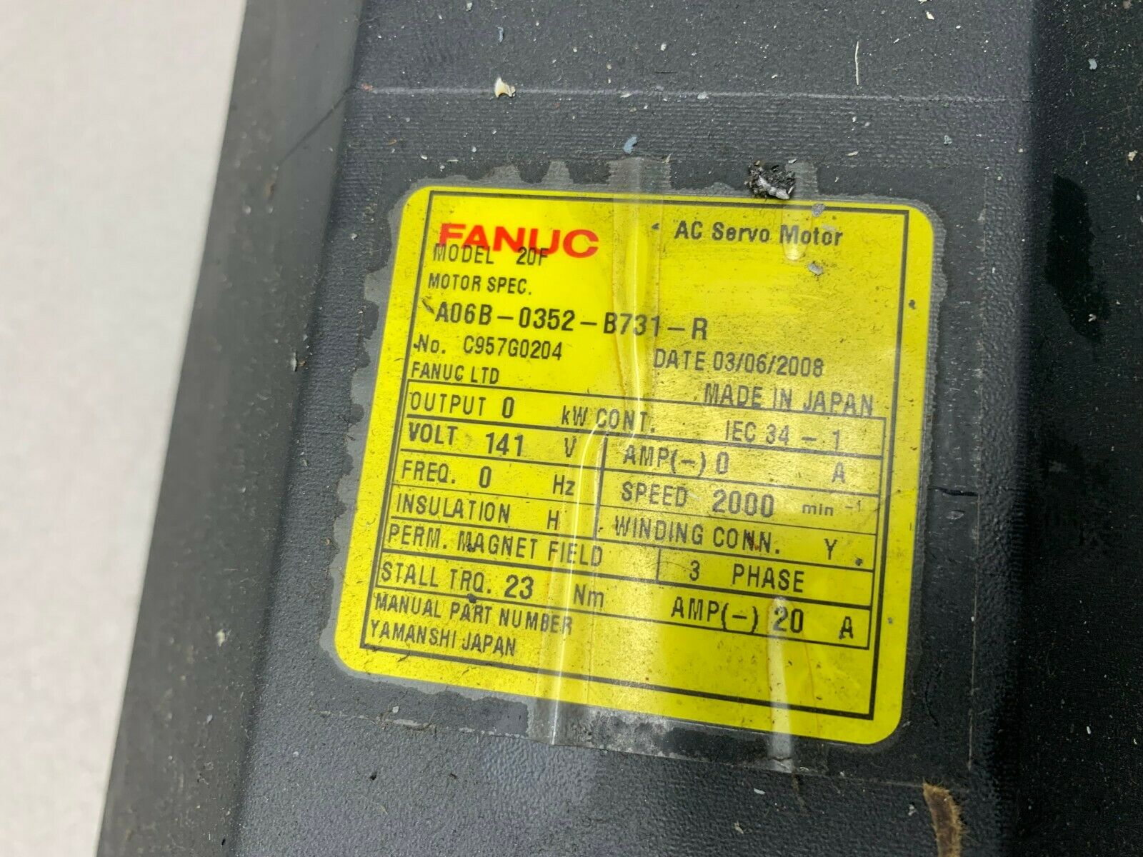 USED FANUC AC SERVO MOTOR A06B-0352-B731-R