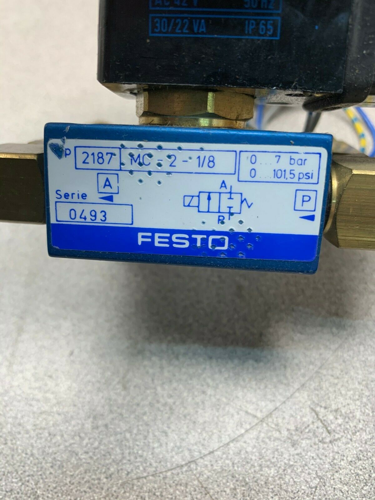 USED FESTO MC-2-1/8 SOLENOID VALVE WITH MSW-42 COIL