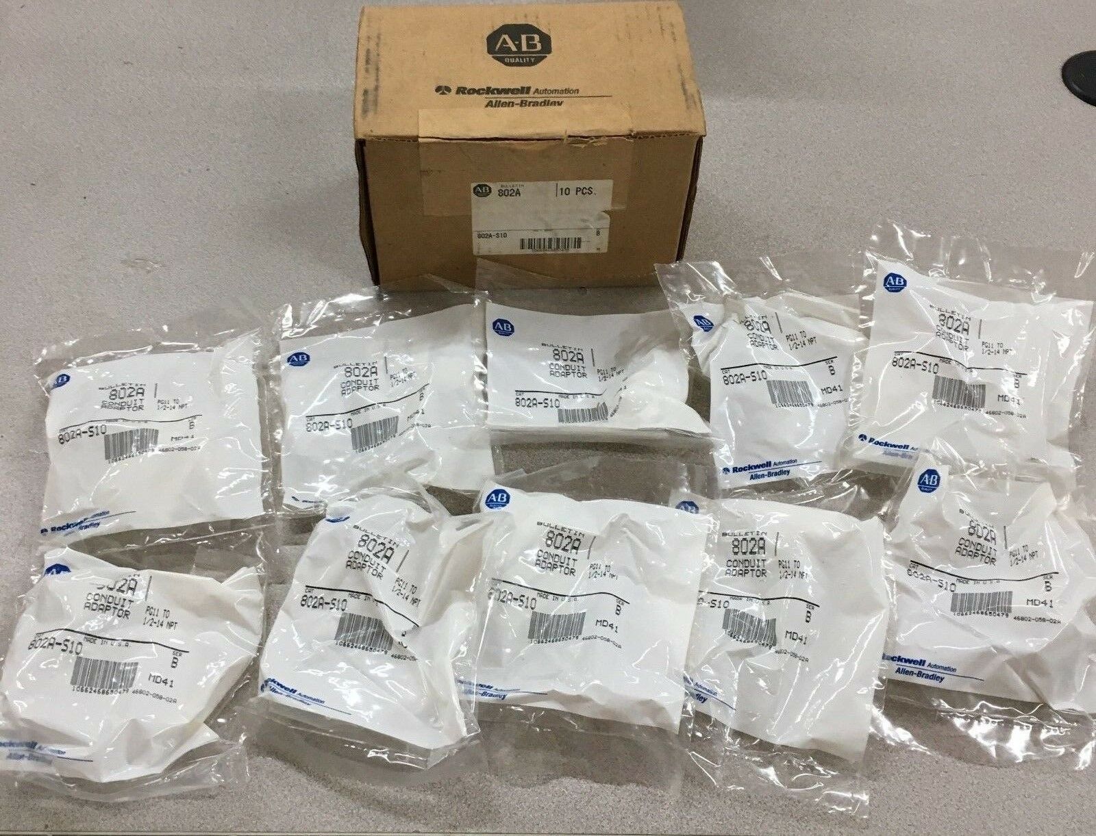 NEW BOX OF 10 ALLEN-BRADLEY CONDUIT ADAPTERS 802A-S10 SERIES B