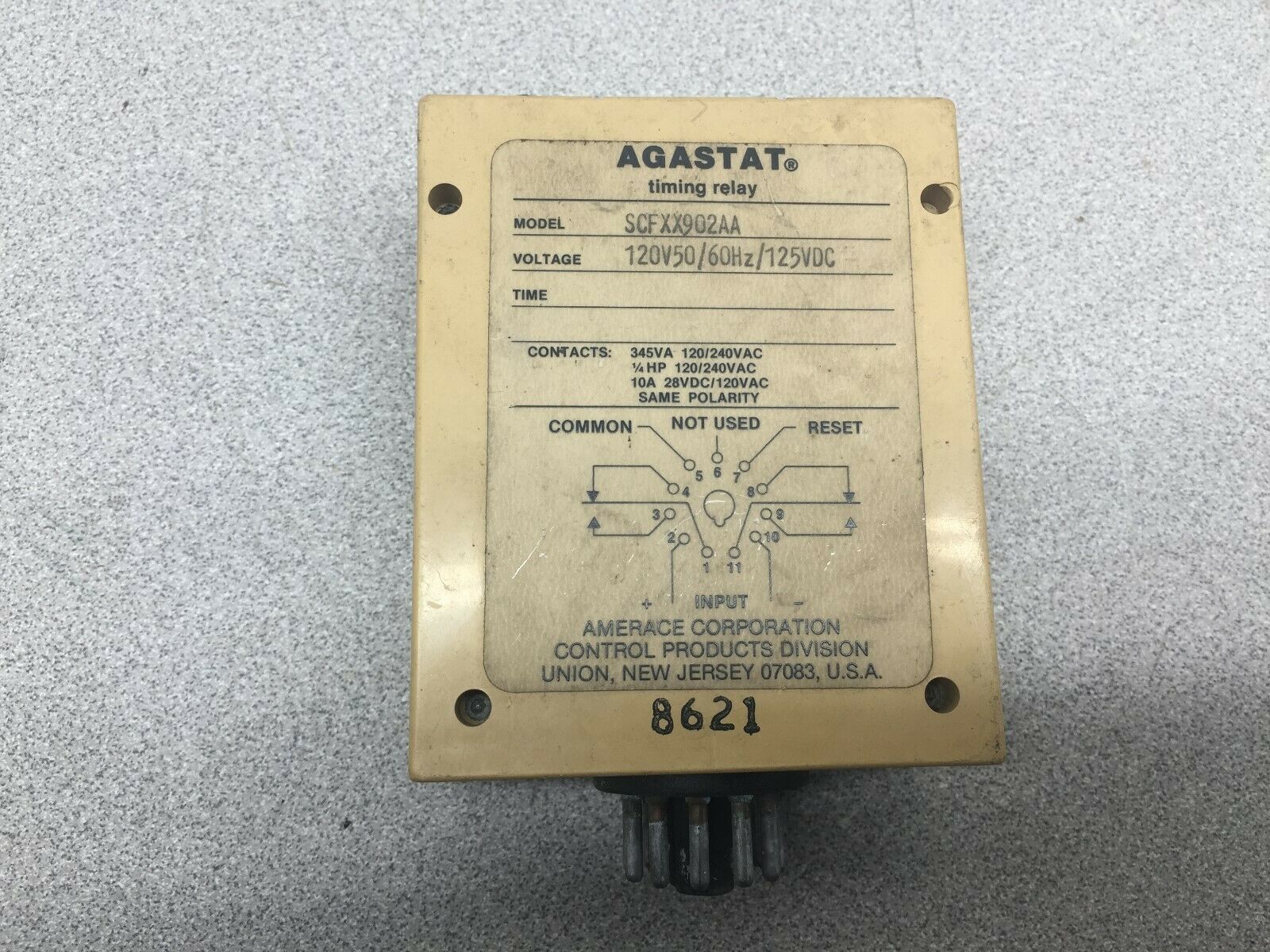 USED AGASTAT 120VAC/125VDC COIL 11PIN TIMING RELAY SCFXX902AA