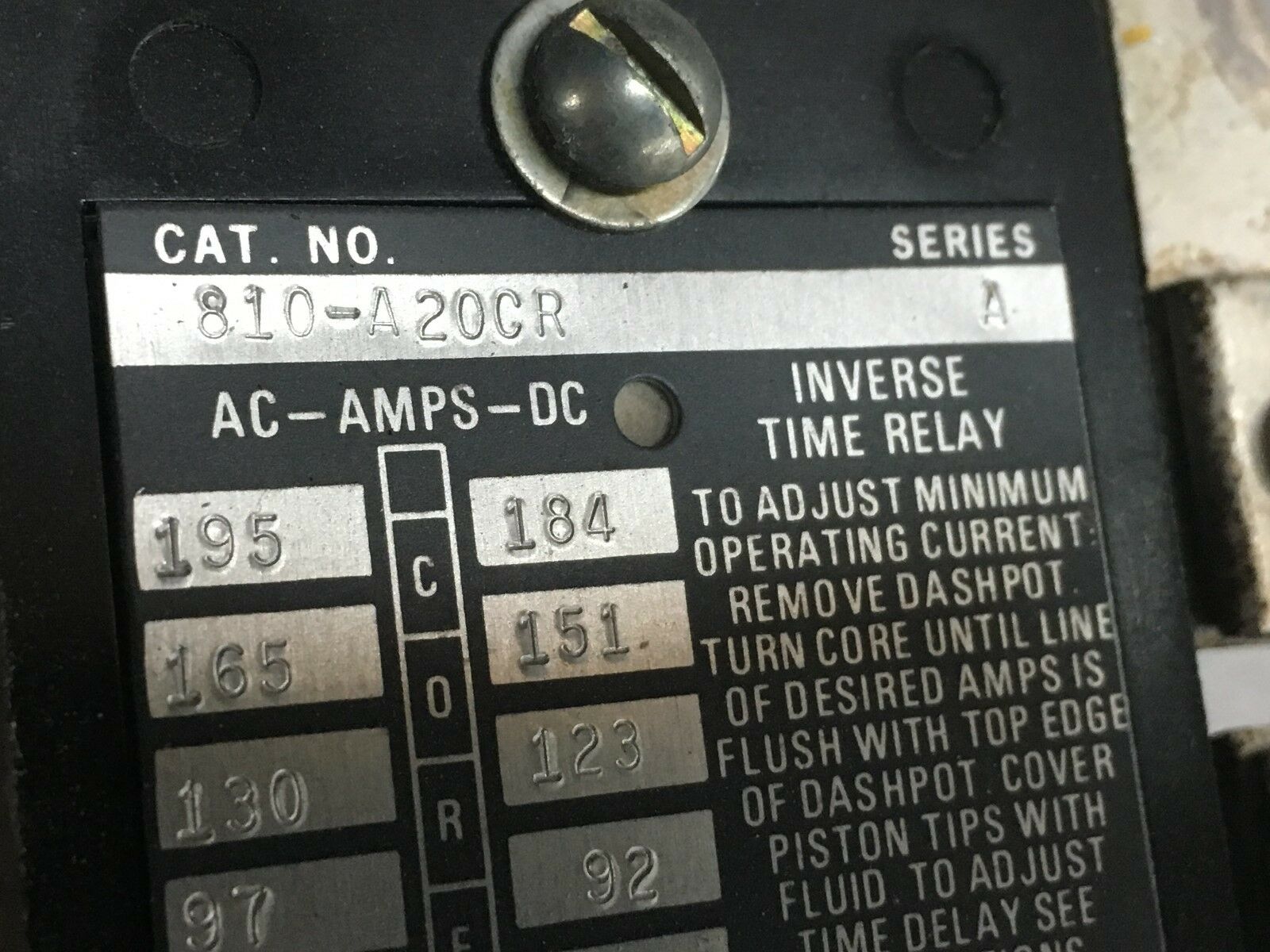 USED ALLEN-BRADLEY TIME CURRENT RELAY 810-A20CR SERIES A