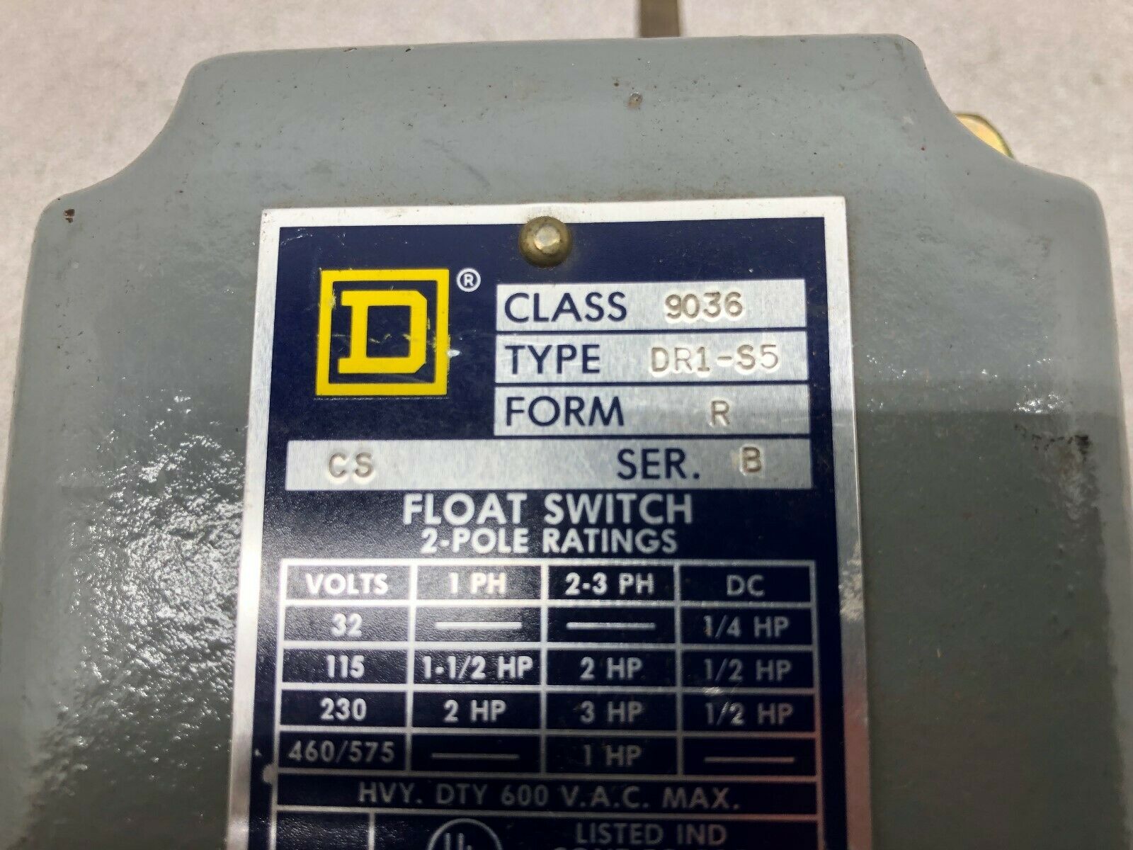 NEW NO BOX SQUARE D 2 POLE FLOAT SWITCH 9036 DR1-S5