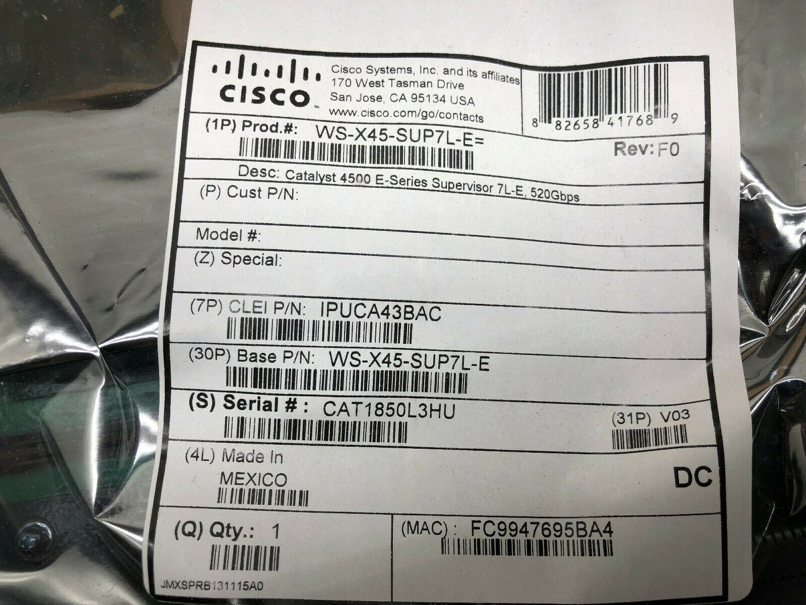 NEW IN BOX CISCO CATALIST 4500E SUPERVISOR ENGINE WS-X45-SUP7L-E=