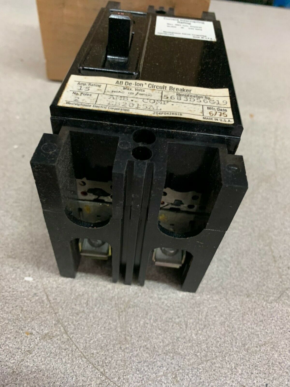 NEW IN BOX WESTINGHOUSE 2 POLE 15AMP AB DE-ION CIRCUIT BREAKER EB2015AL