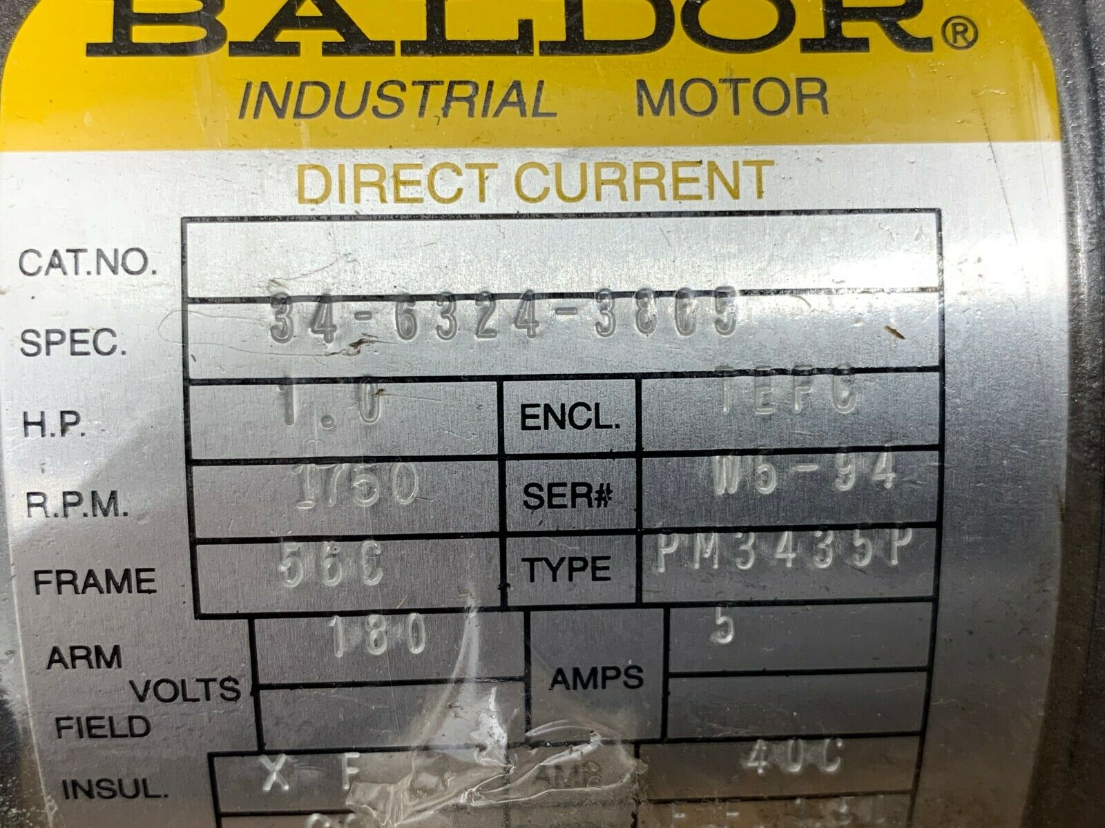 NEW BALDOR 1HP 1750RPM DIRECT CURRENT MOTOR 34-6324-3865