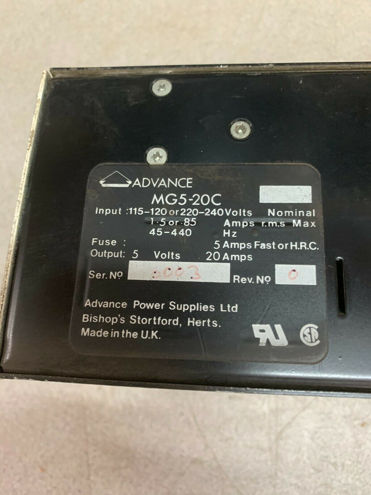 USED ADVANCE POWER SUPPLY MG5-20C