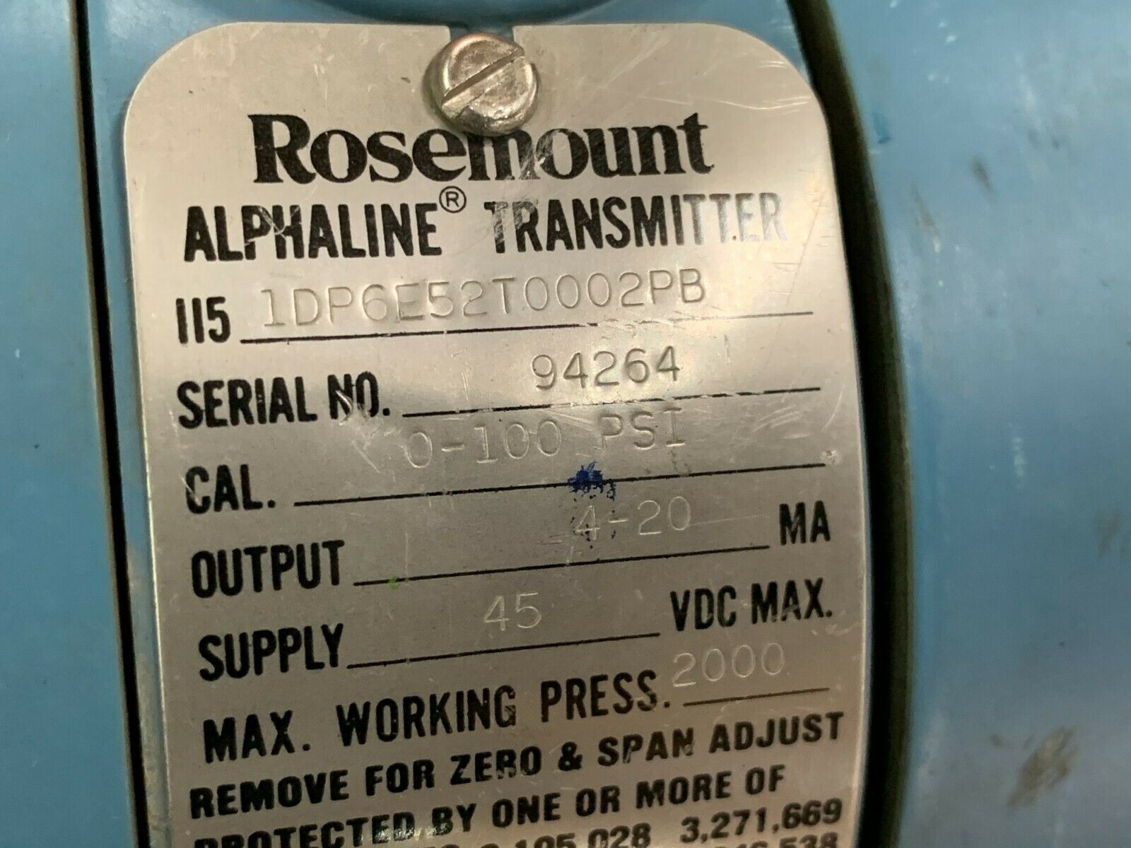 USED ROSEMOUNT PRESSURE TRANSMITTER 1151DP6E52T0002PB