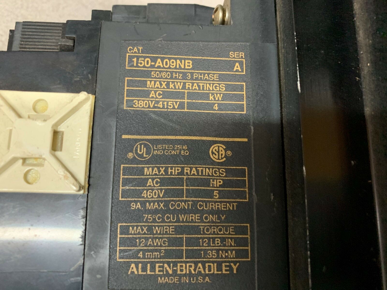 USED ALLEN BRADLEY MOTOR CONTROLLER 150-A09NB SERIES A