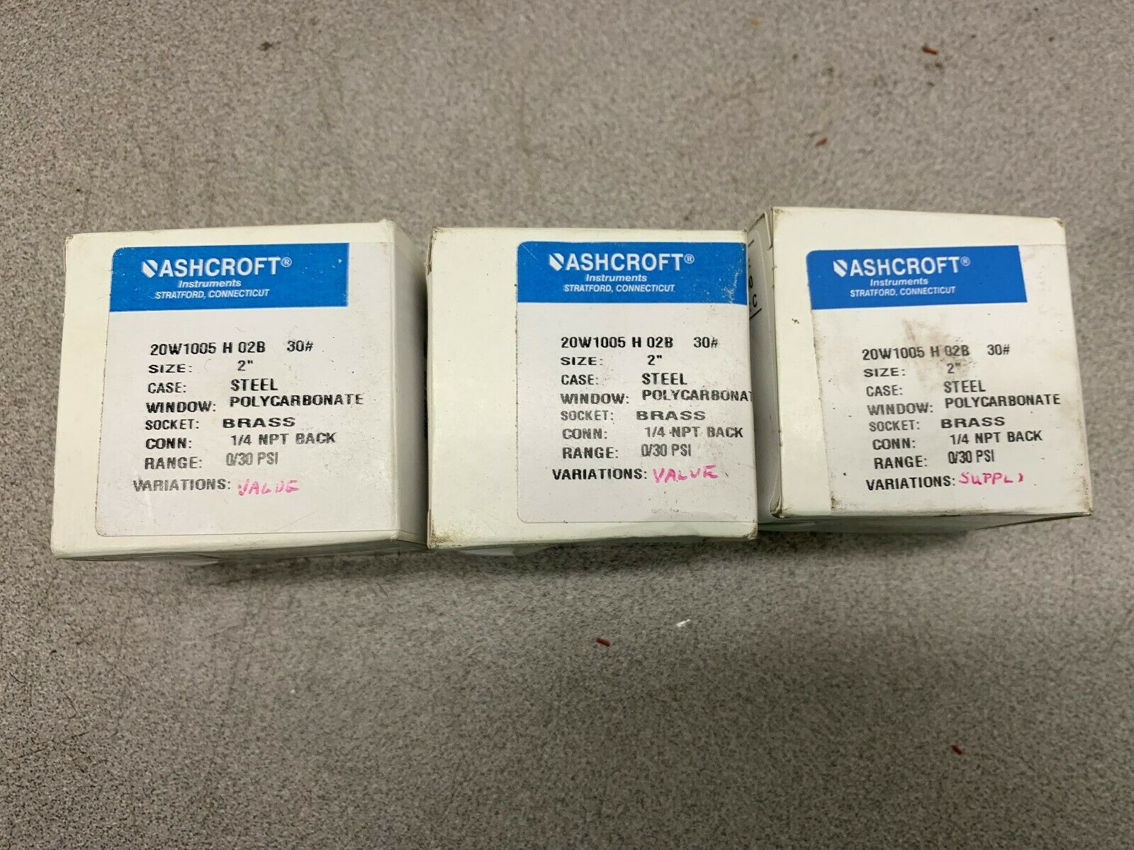 LOT OF 3 NEW IN BOX ASHCROFT METER 20W1005 H 02B