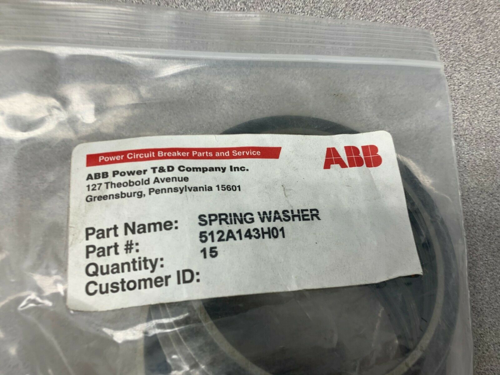 LOT OF 15 NEW NO BOX ABB SPRING WASHER 512A143H01