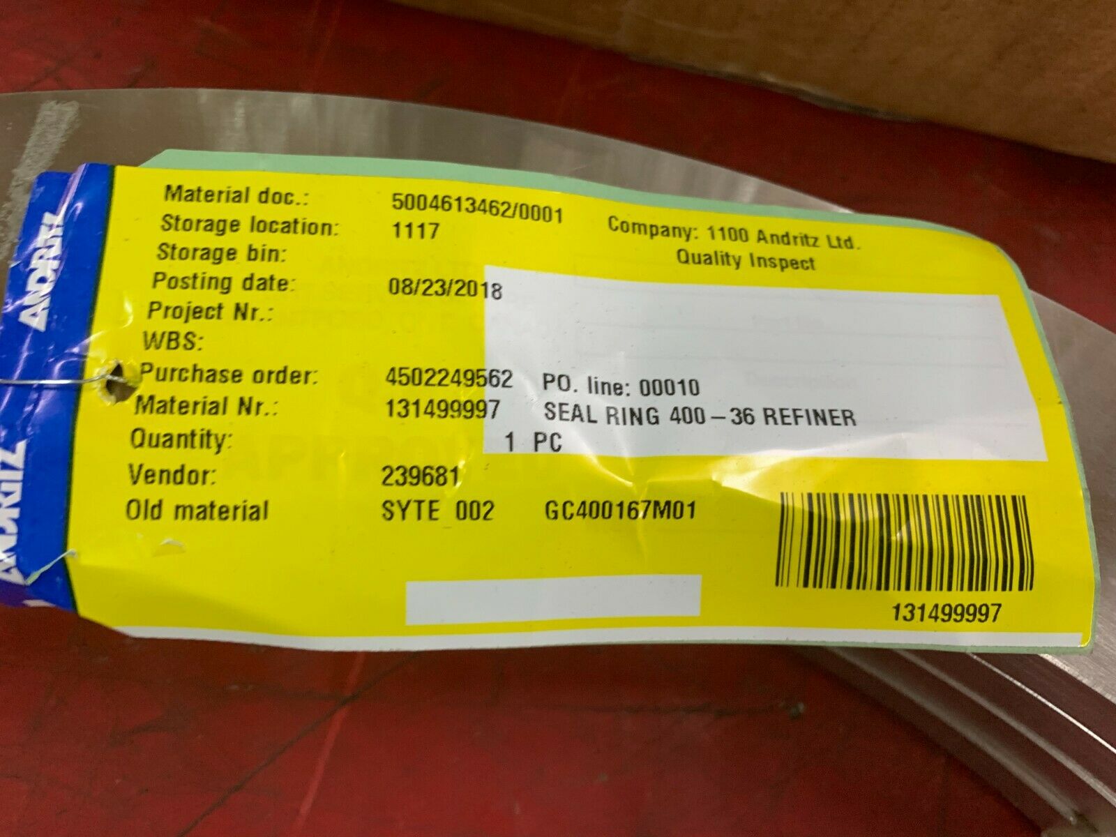 NEW ANDRITZ SEAL RING 400-36 REFINER 131499997