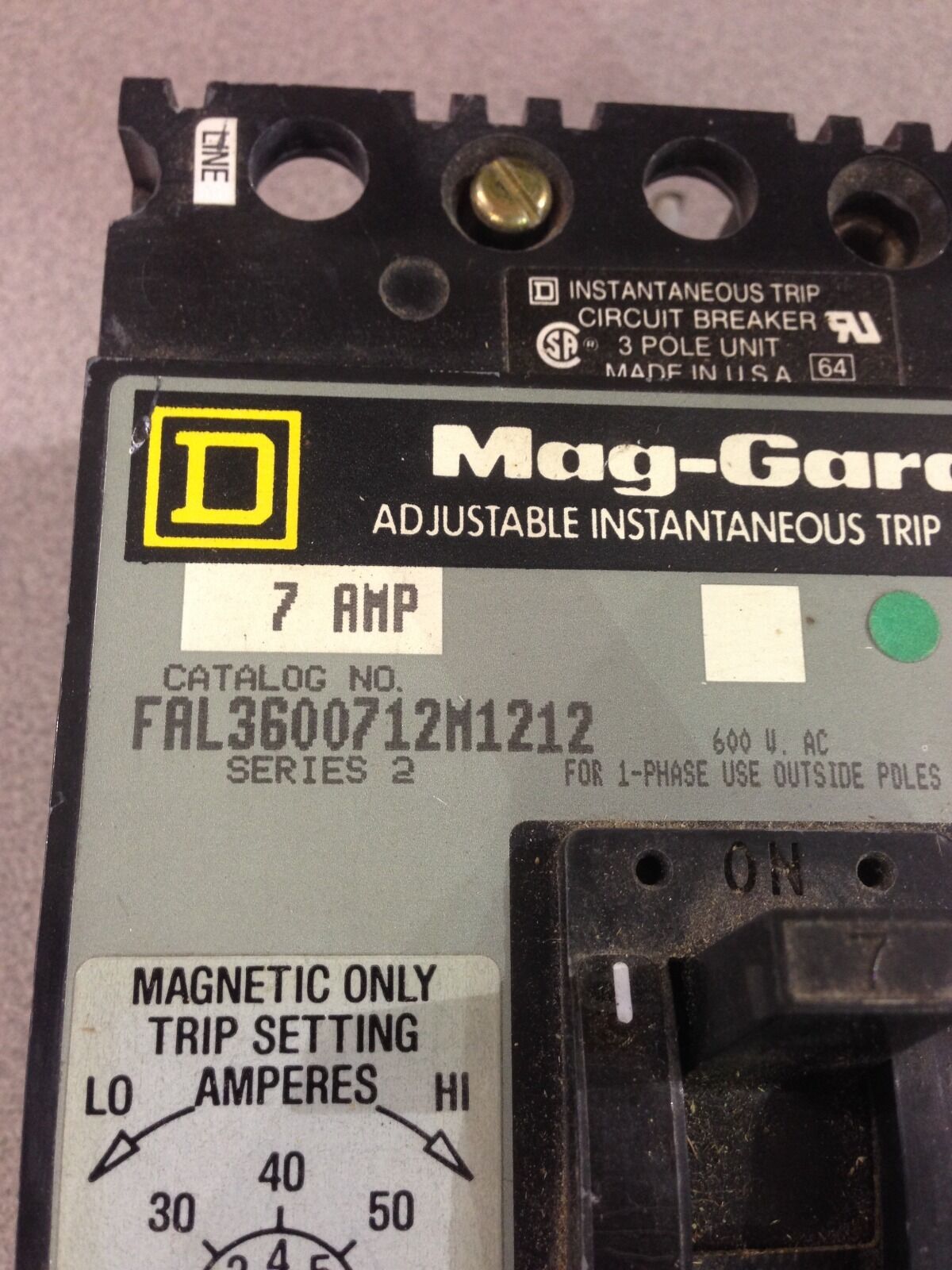 USED SQUARE D 7 AMP BREAKER  FAL3600712M1212 SERIES 2   (D6)