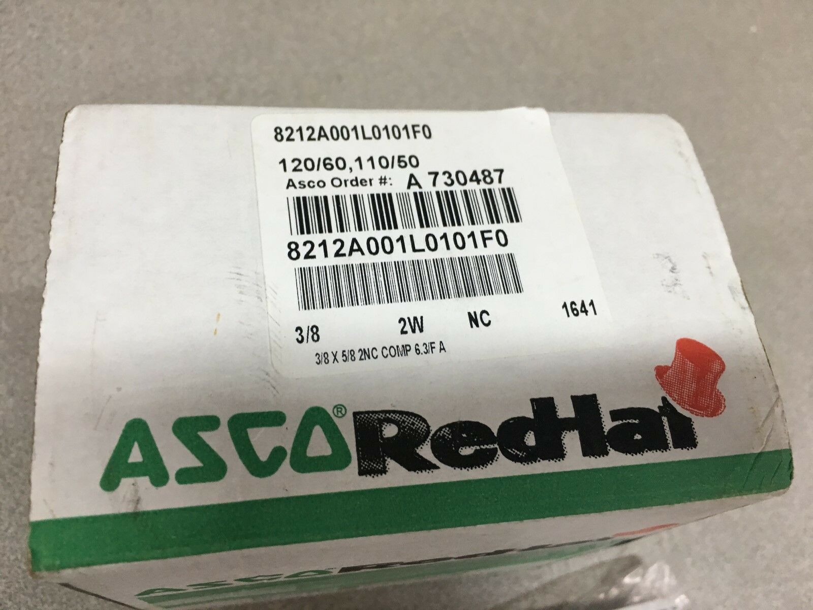 NEW IN BOX ASCO RED HAT SOLENOID VALVE 3/8" PIPE SIZE 8212A001L0101F0