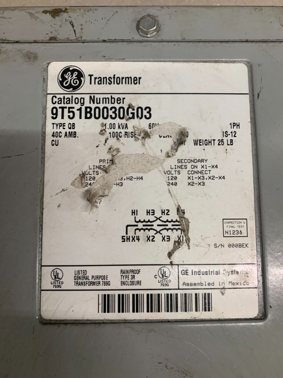 NEW GENERAL ELECTRIC 1KVA TRANSFORMER 9T51B0030G03