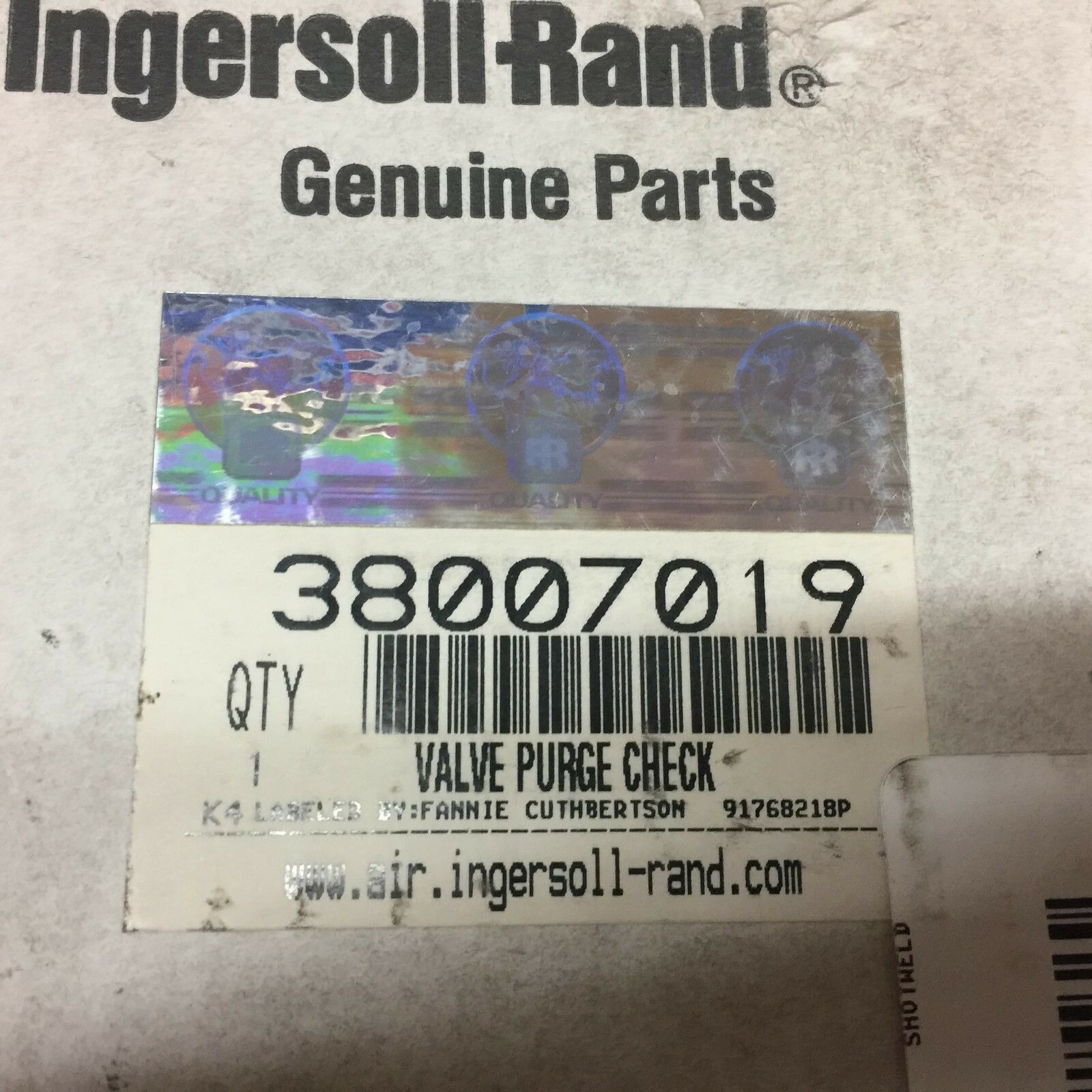 NEW IN BOX INGERSOLL RAND PURGE CHECK VALVE 38007019