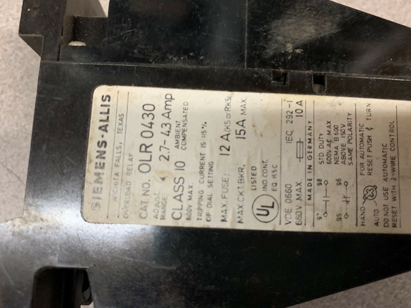 USED SIEMENS RELAY OLR0430