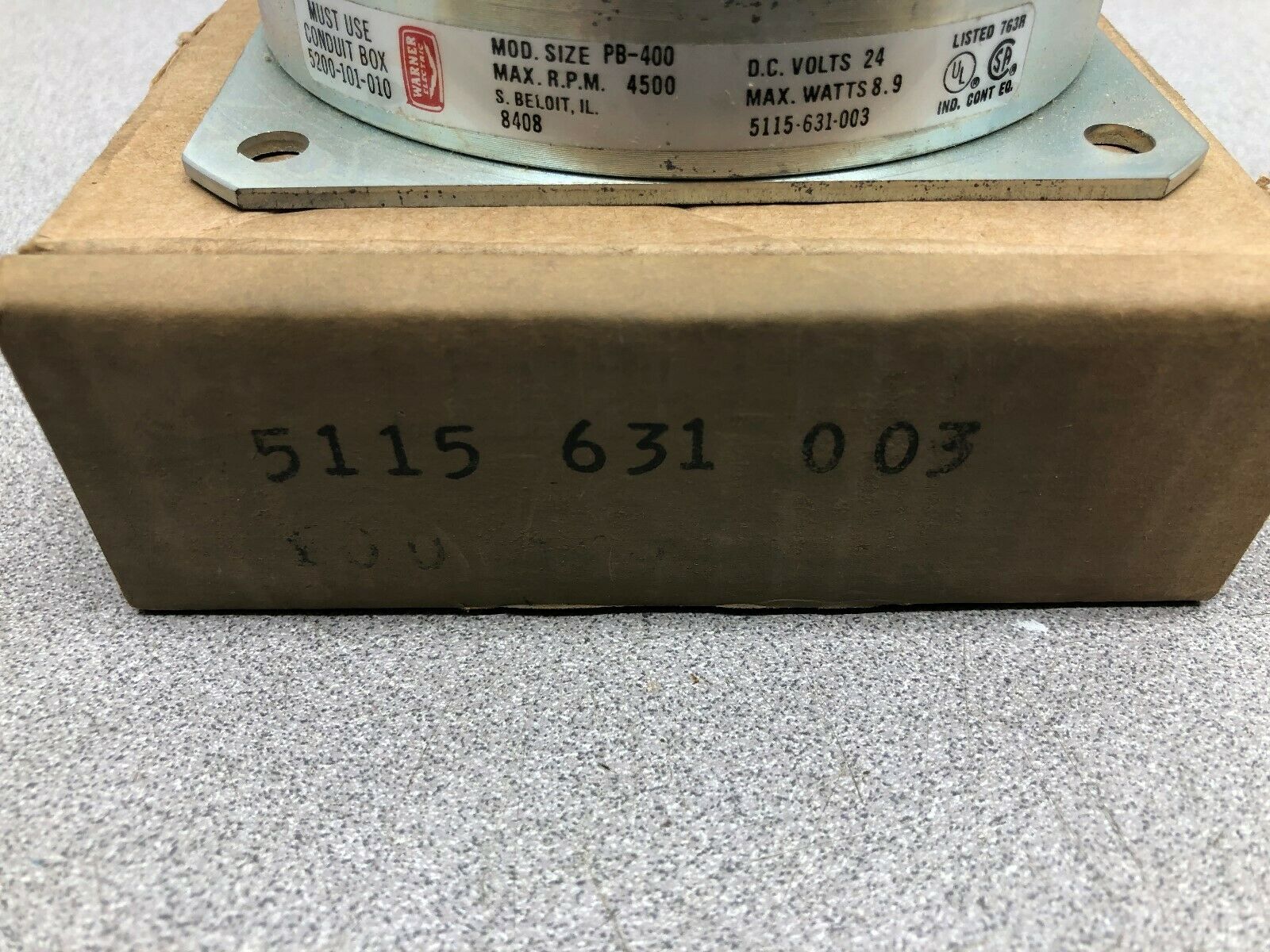 NEW IN BOX WARNER ELECTRIC  24 VDC MAX RPM 4500 SIZE PB-400 CLUTCH BRAKE 5115-63