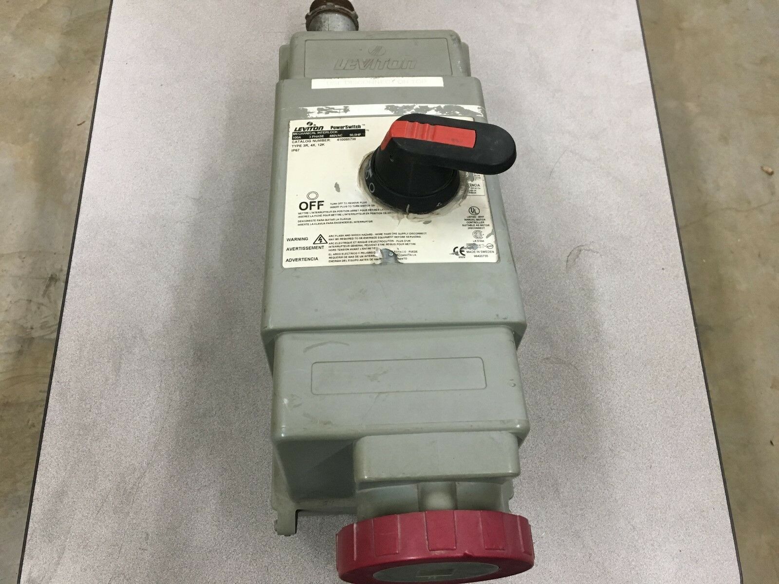 USED LEVITON POWERSWITCH 100AMP MECHANICAL INTERLOCK 4100MI7W