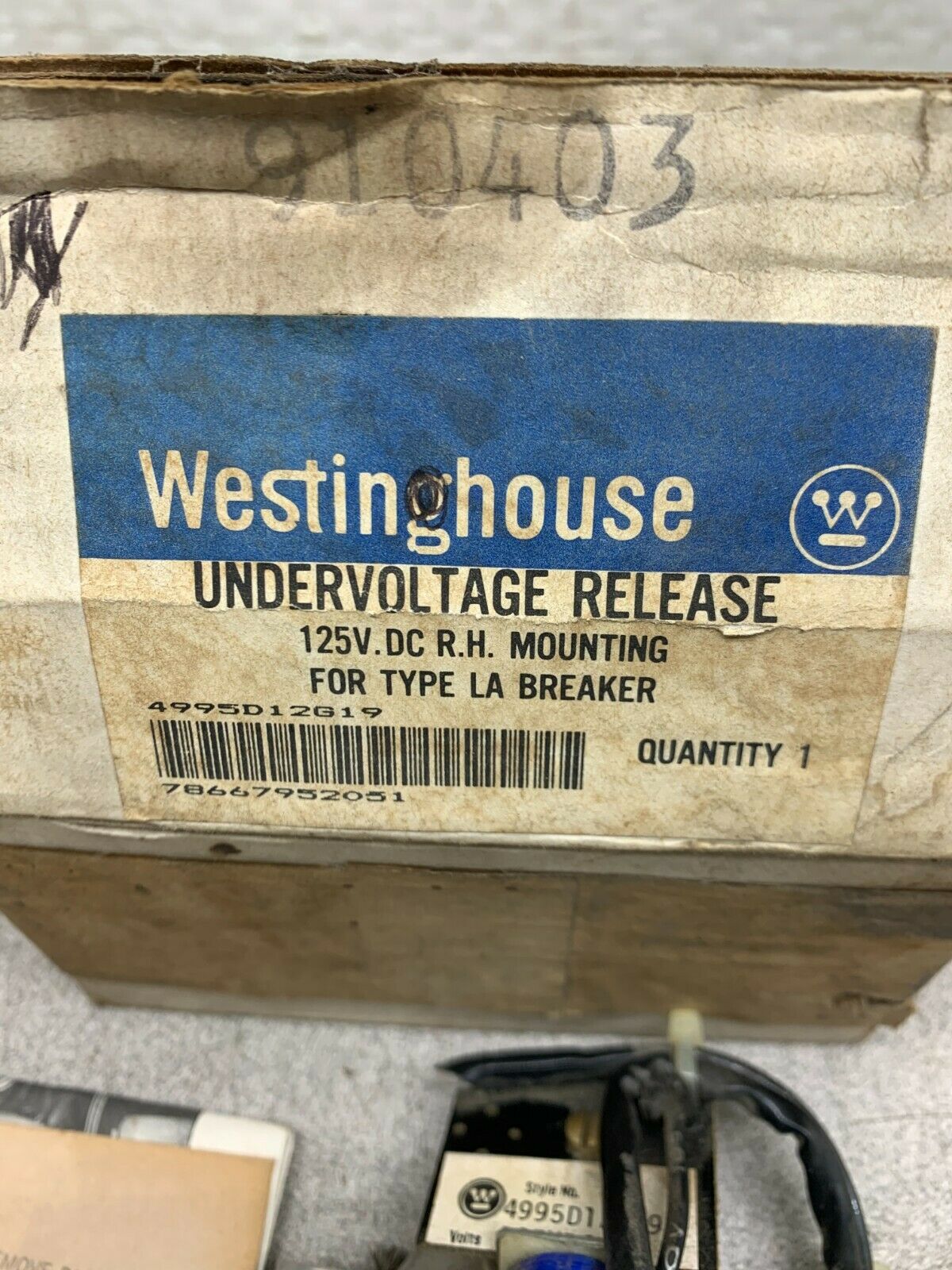 NEW IN BOX WESTINGHOUSE 125V.DC UNDERVOLTAGE RELEASE 4995D12G19