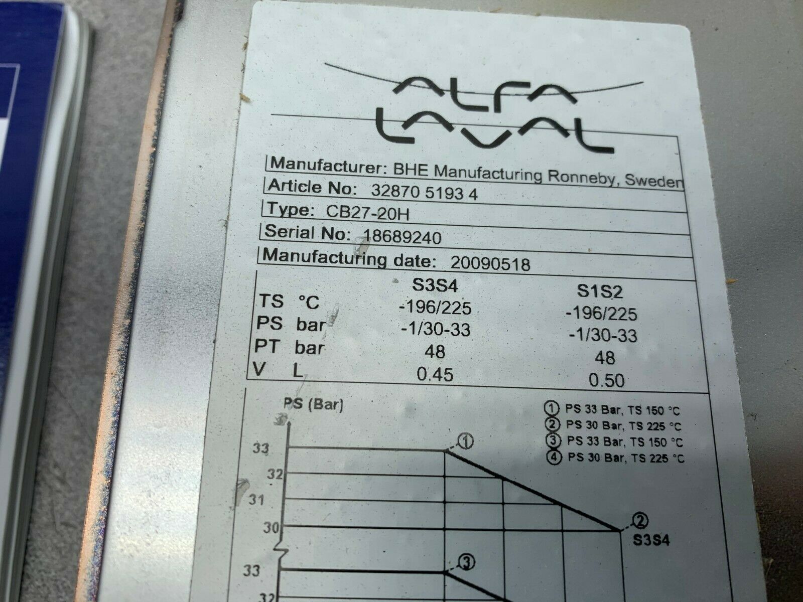 NEW ALFA LAVAL BHE MANUFACTURING 32870 5193 4 PLATE HEAT EXCHANGER CB27-20H