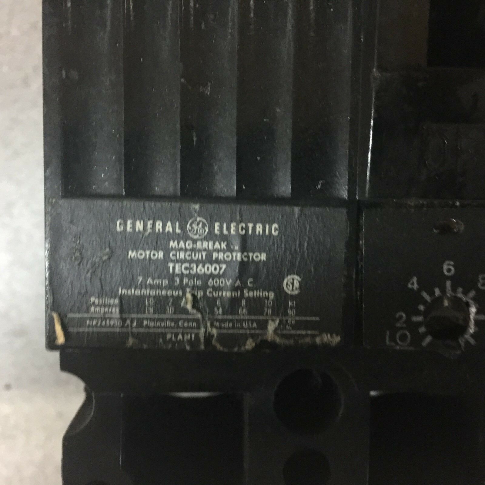 USED GE 7 AMP 3 POLE 600V CIRCUIT BREAKER TEC36007