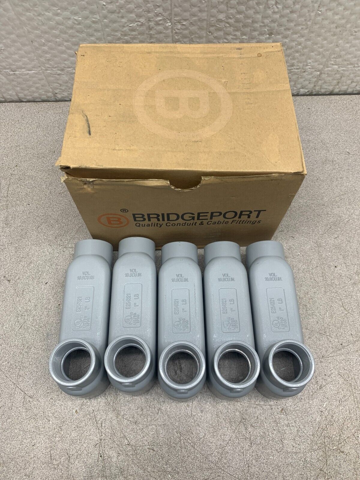 NEW BOX OF 5 BRIDGEPORT 1" CONDUIT BODY LB-43