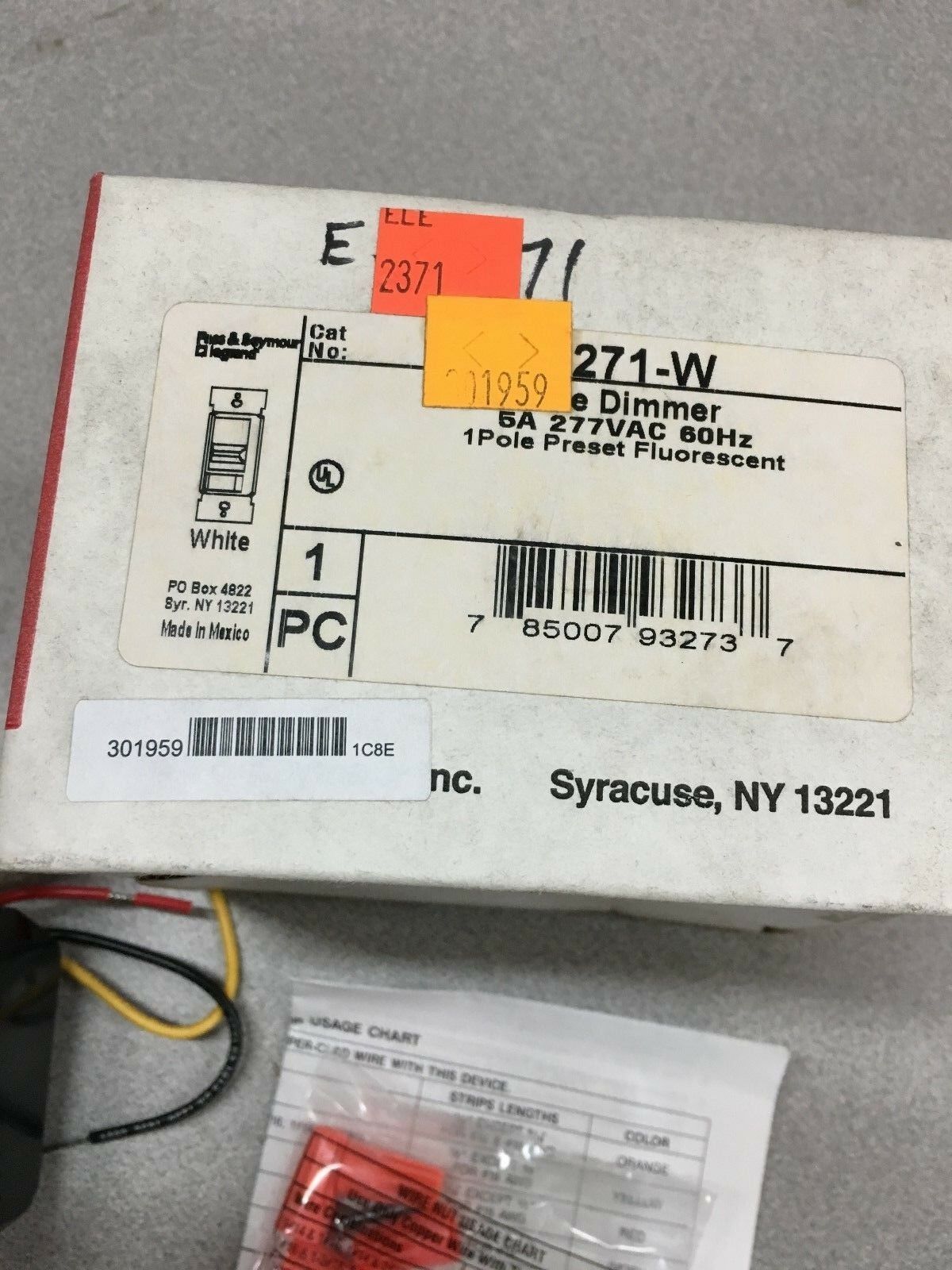 NEW IN BOX PASS & SEYMOUR 1 POLE WALL SLIDE DIMMER WHITE 93271-W