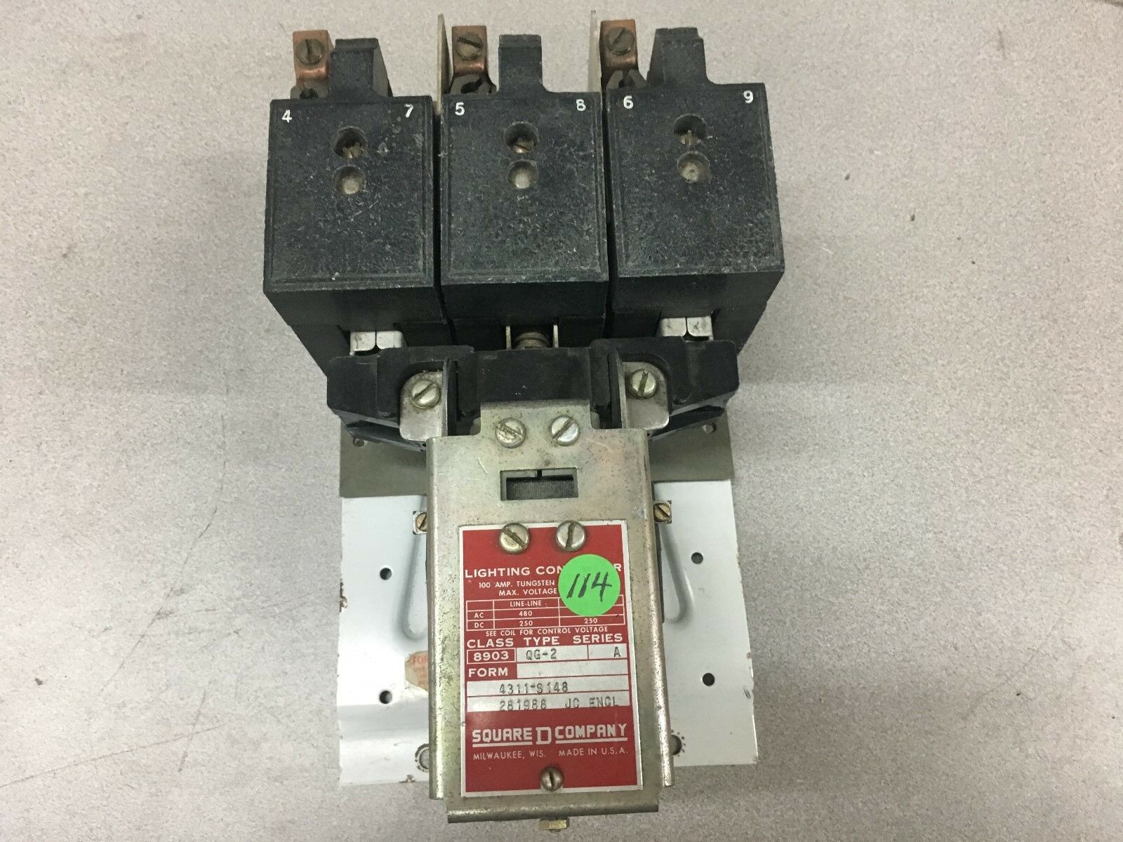 USED SQUARE D LIGHTING CONTACTOR 8903 QG-2 SERIES A