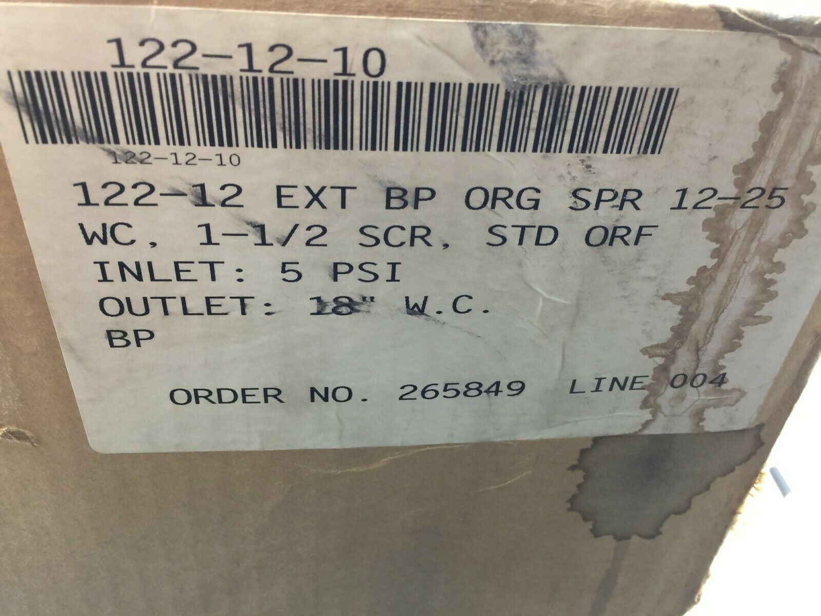 NEW IN BOX SENSUS 1 1/2 SCRD 12-25 WC SPRING RANGE COMBUSTION REGULATOR 122-12