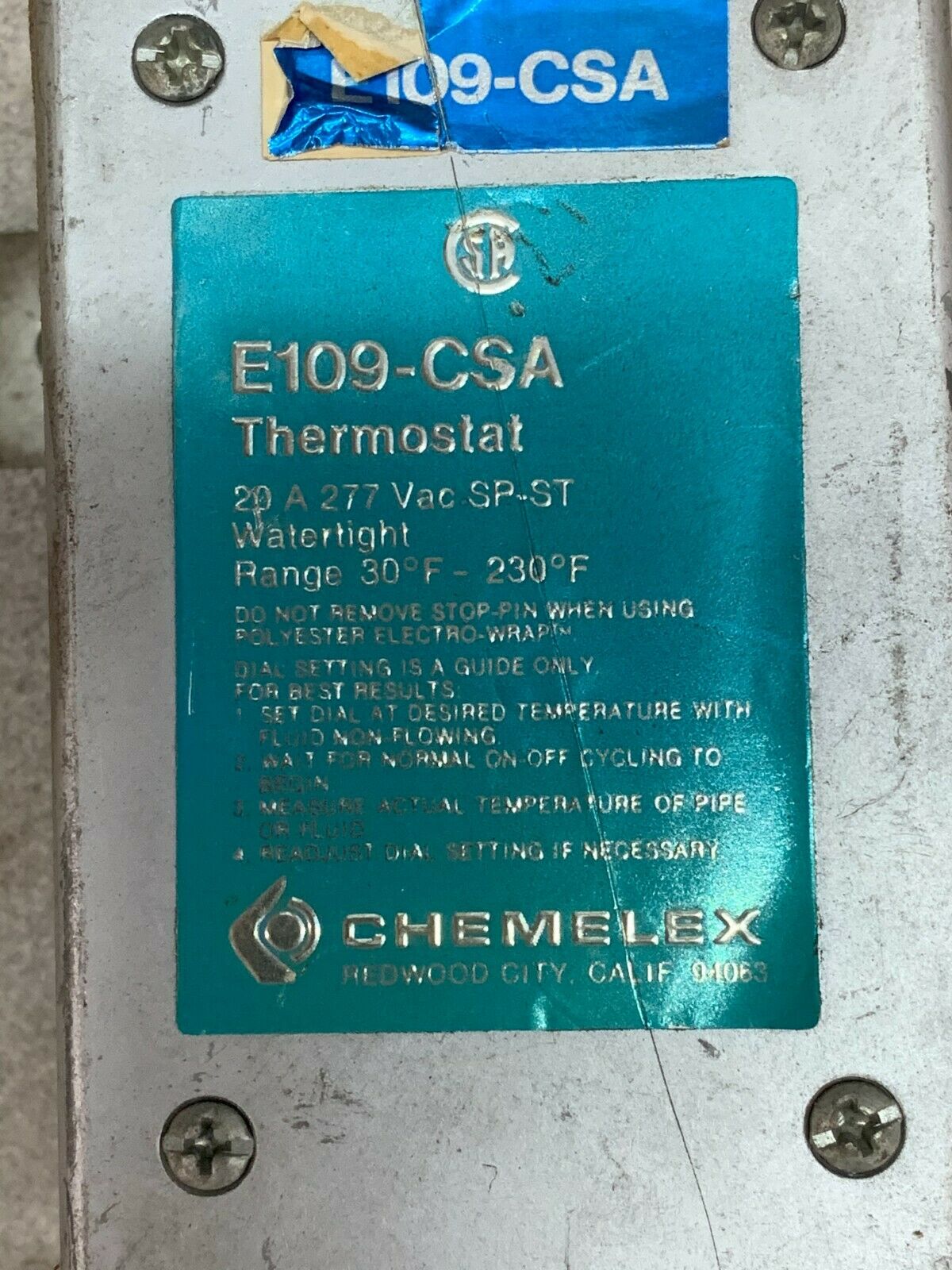 USED CHEMELEX THERMOSTAT E109-CSA