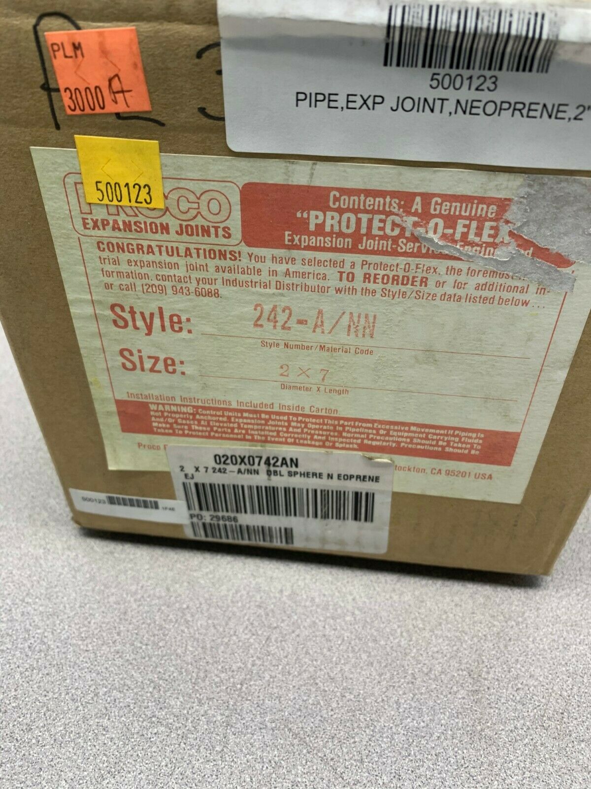 NEW PROCO 2"X7" NEOPRENE EXPANSION JOINT 242-A/NN PROTECT-O-FLEX