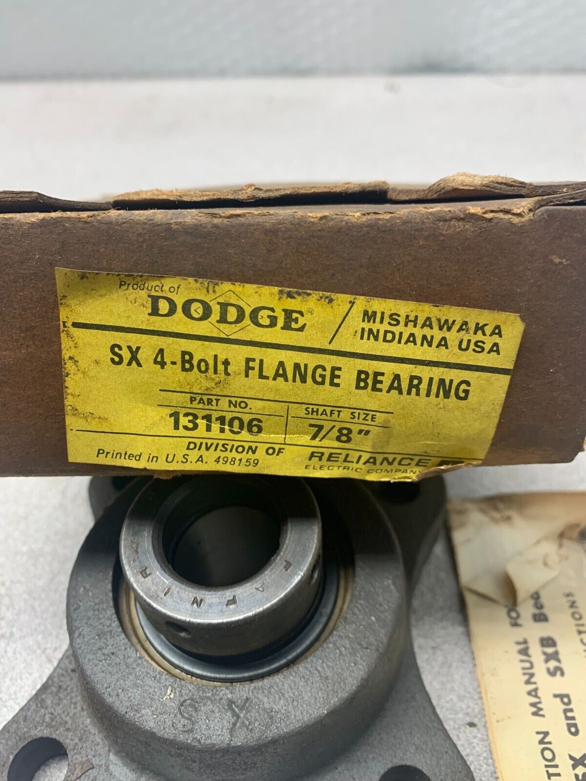 NEW IN BOX DODGE F4BSXR014 4-BOLT FLANGE BEARING 7/8" BORE F4B-SXR-014 131106