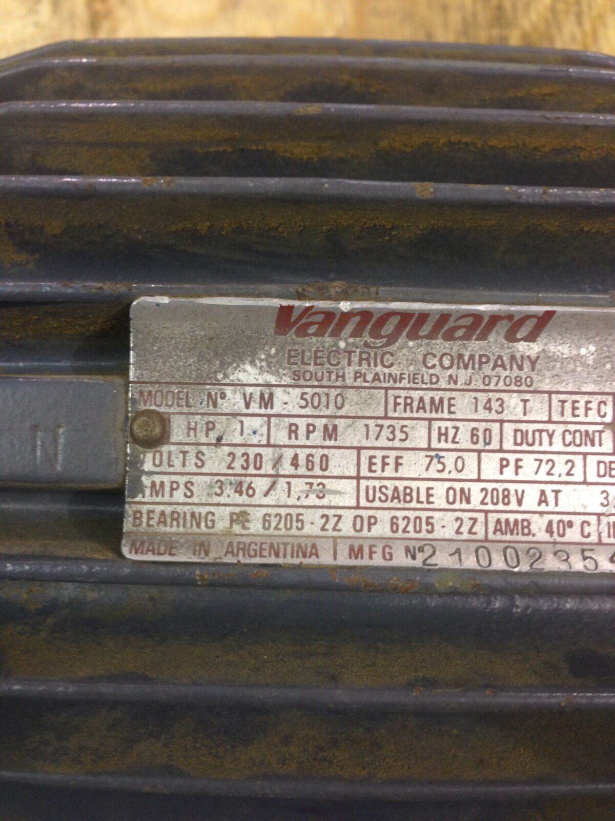 USED VANGUARD 1HP MOTOR 3 PHASE 1735 RPM  N VM-5010