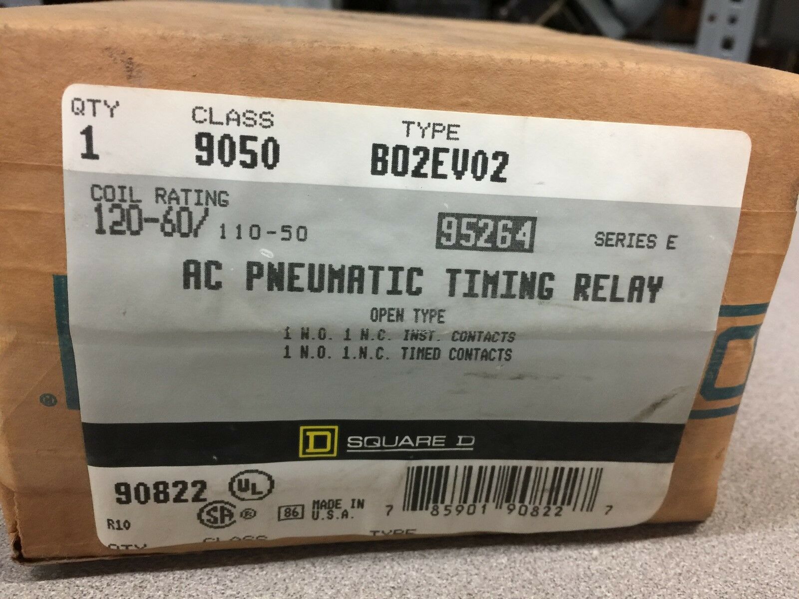 NEW IN BOX SQUARE D 120VAC PNEUMATIC TIMING RELAY 9050 B02EV02