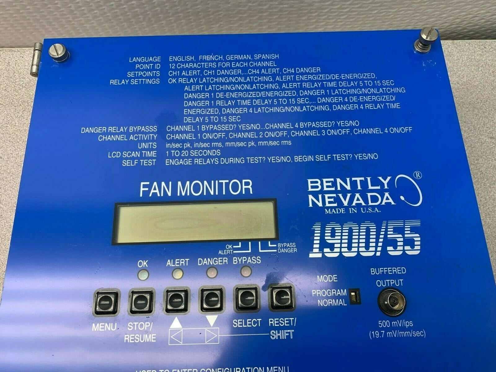 USED BENTLY NEVADA FAN MONITOR 1900/55-01-00-01-01