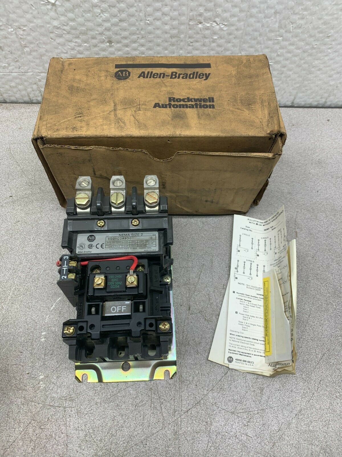 NEW IN BOX ALLEN-BRADLEY SIZE 2 STARTER 220/240V. COIL 500-COA930 SERIES B