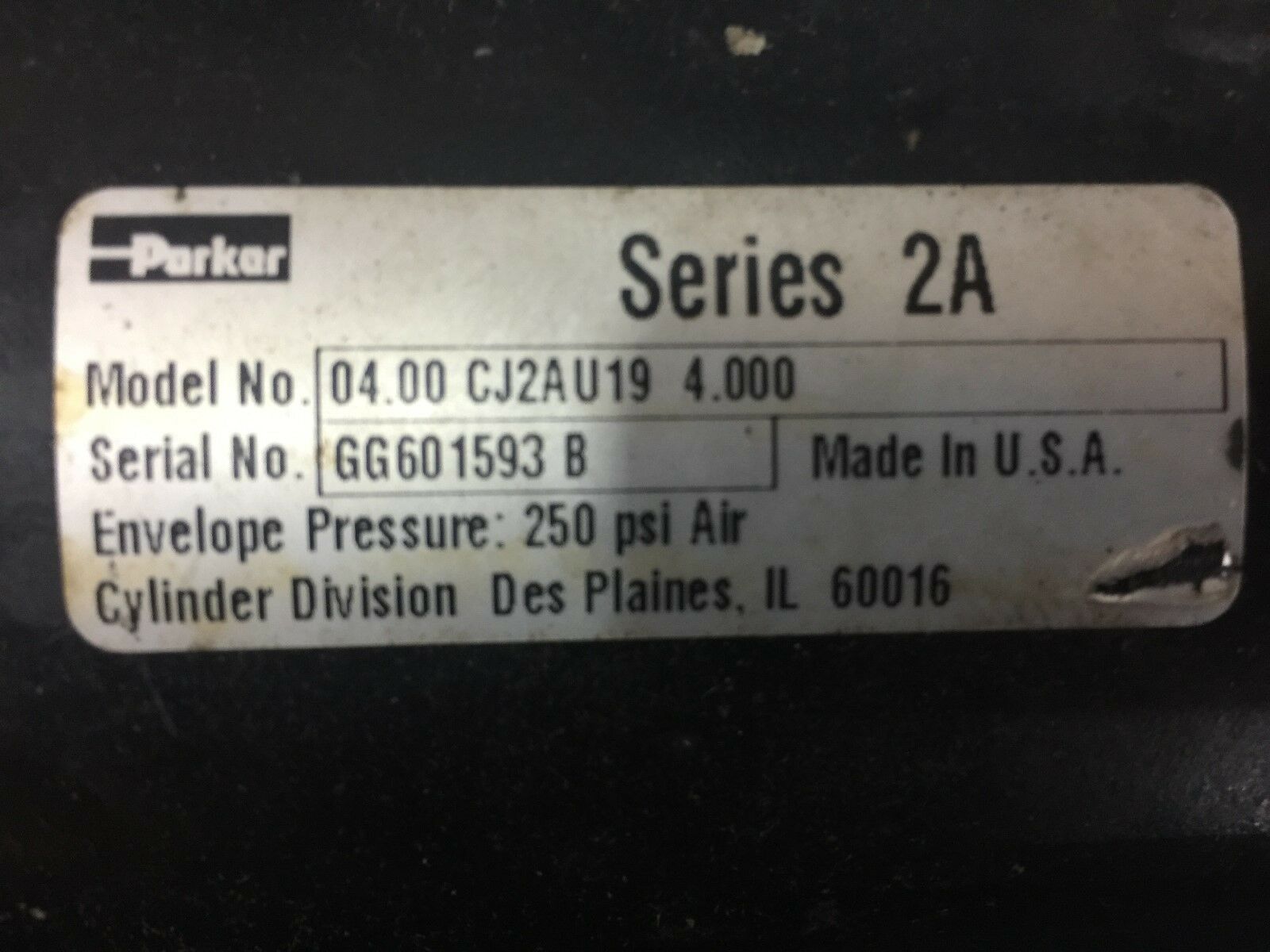 REBUILT PARKER PNUMATIC CYLINDER 04.00 CJ2AU19 4.000