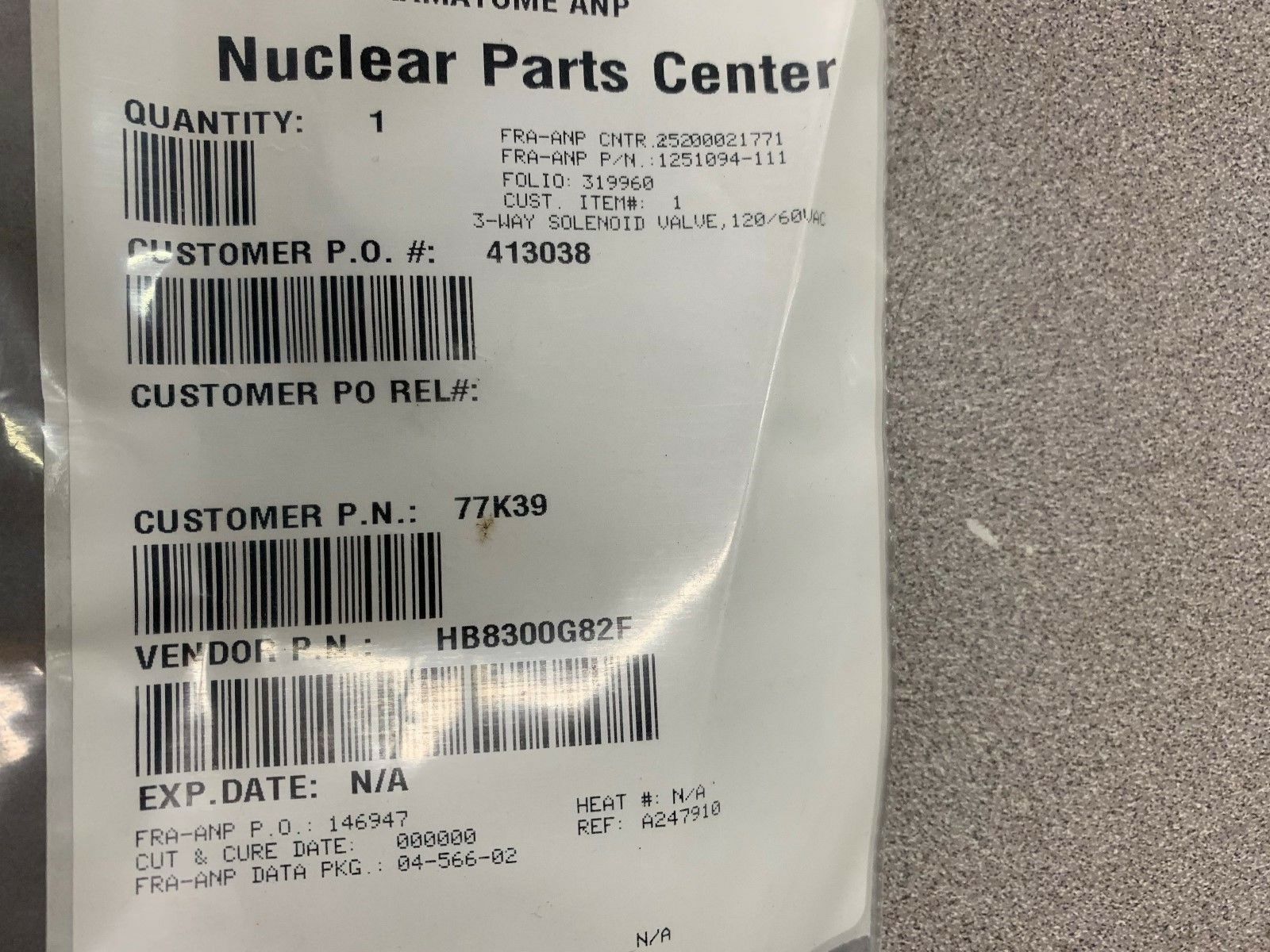 NEW NO BOX ASCO RED HAT NUCLEAR VALVE HB8300G82F