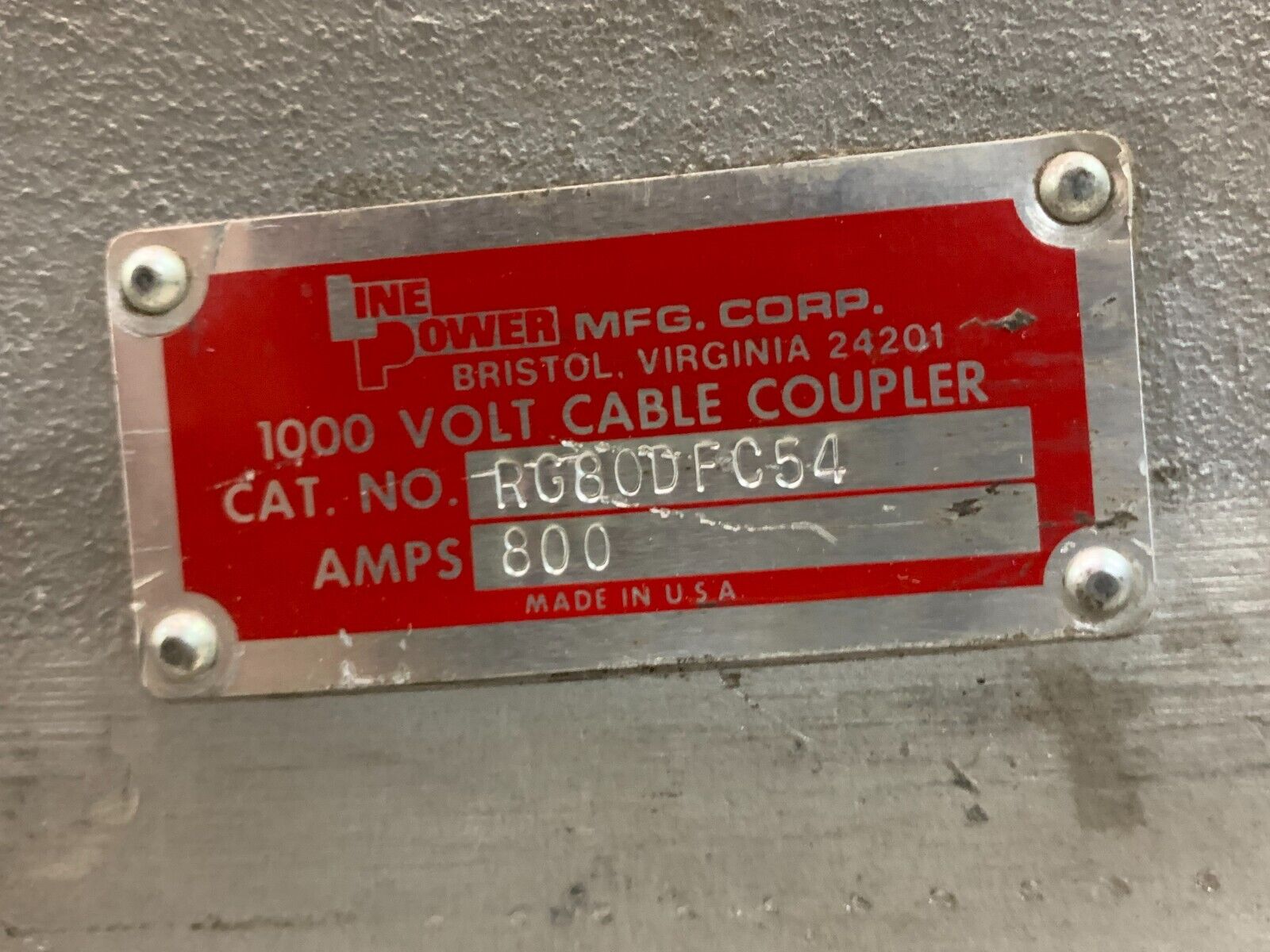 NEW LINE POWER 1,000 VOLT CABLE COUPLER 800AMP RG80DFC54