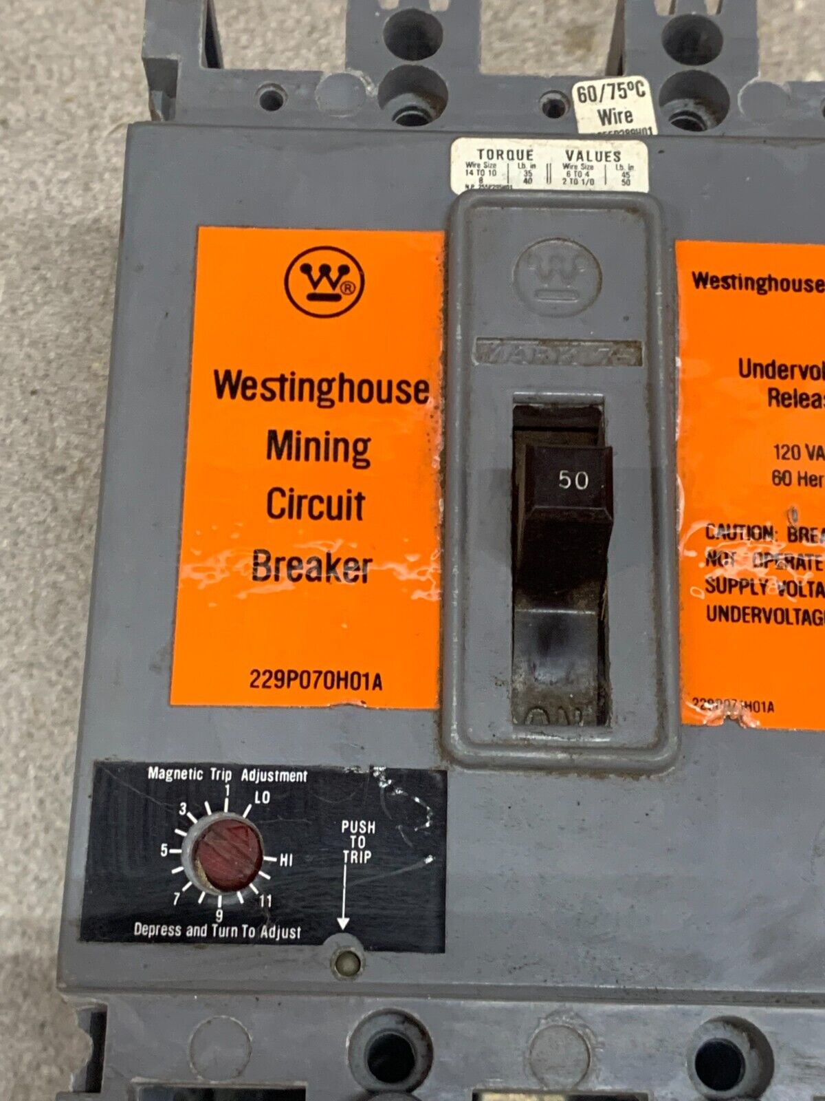 NEW OLD STOCK WESTINGHOUSE 3 POLE 50AMP MINING CIRCUIT BREAKER 1366D21G40