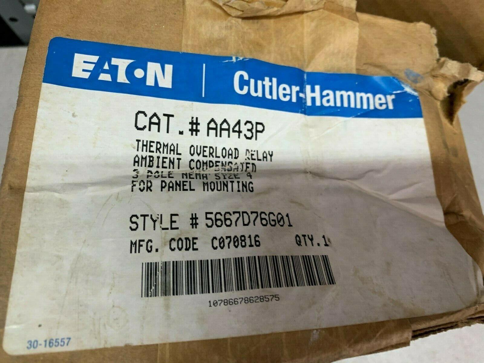 NEW CUTLER-HAMMER 3 POLE SIZE 4 THERMAL OVERLOAD RELAY AA43P