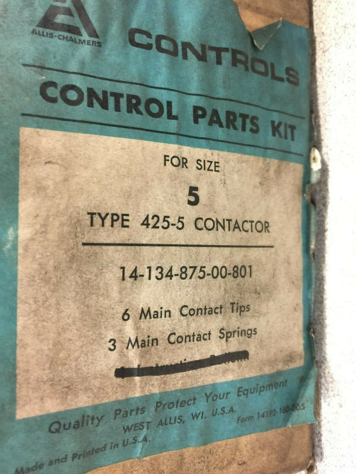 NEW NO BOX ALLIS CHALMERS REPL. TIPS FOR SIZE 5 CONTACTOR 14-134-875-00-801