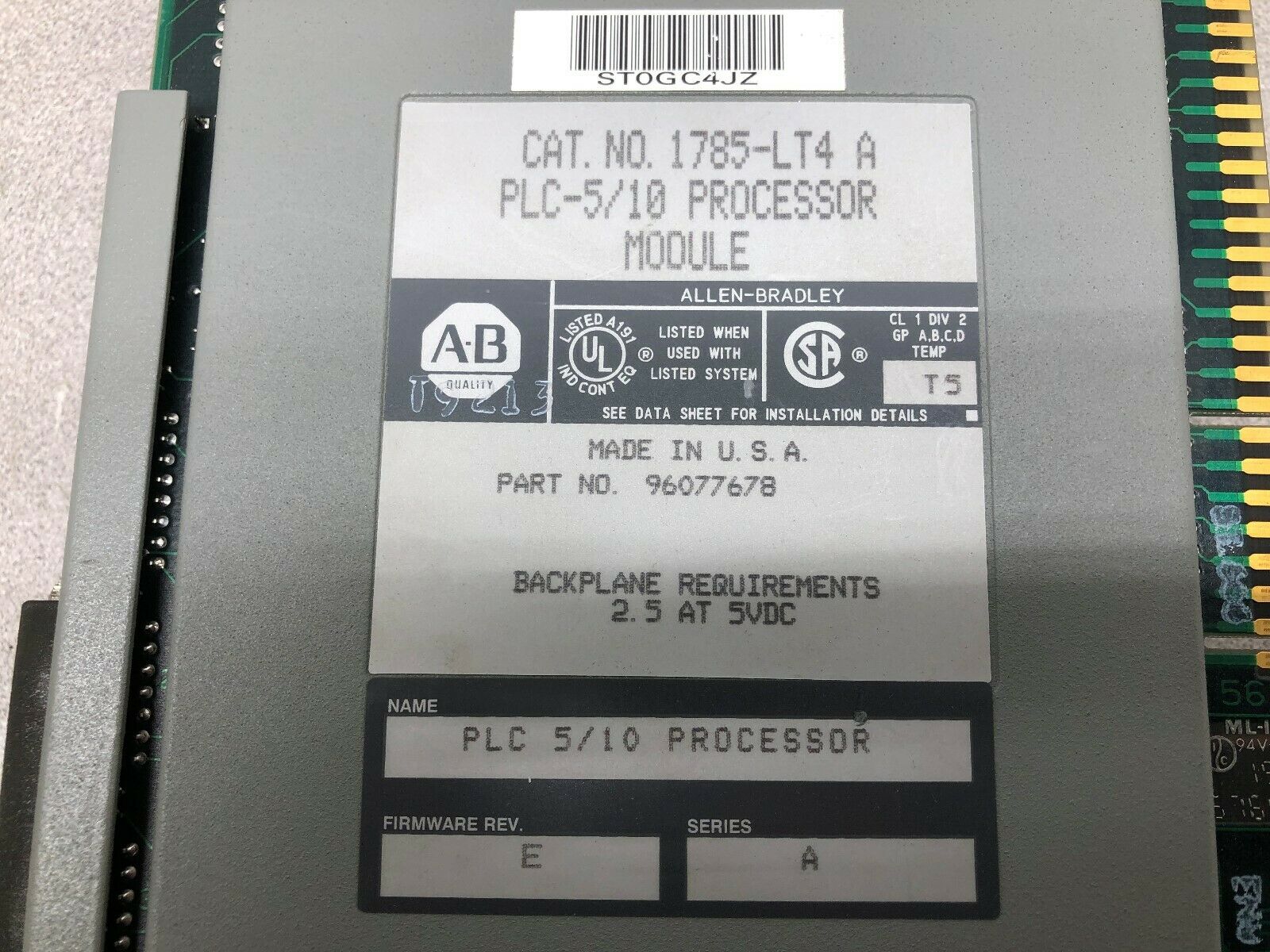 USED ALLEN BRADLEY PLC-5/10 PROCESSOR MODULE 1785-LT4 A