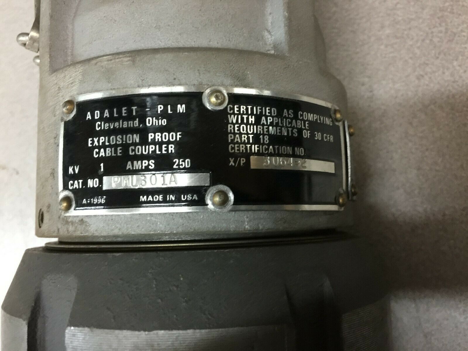 NEW NO BOX ADALET-PLM 1KV 250AMP EXPLOSION PROOF CABLE COUPLER PML301A