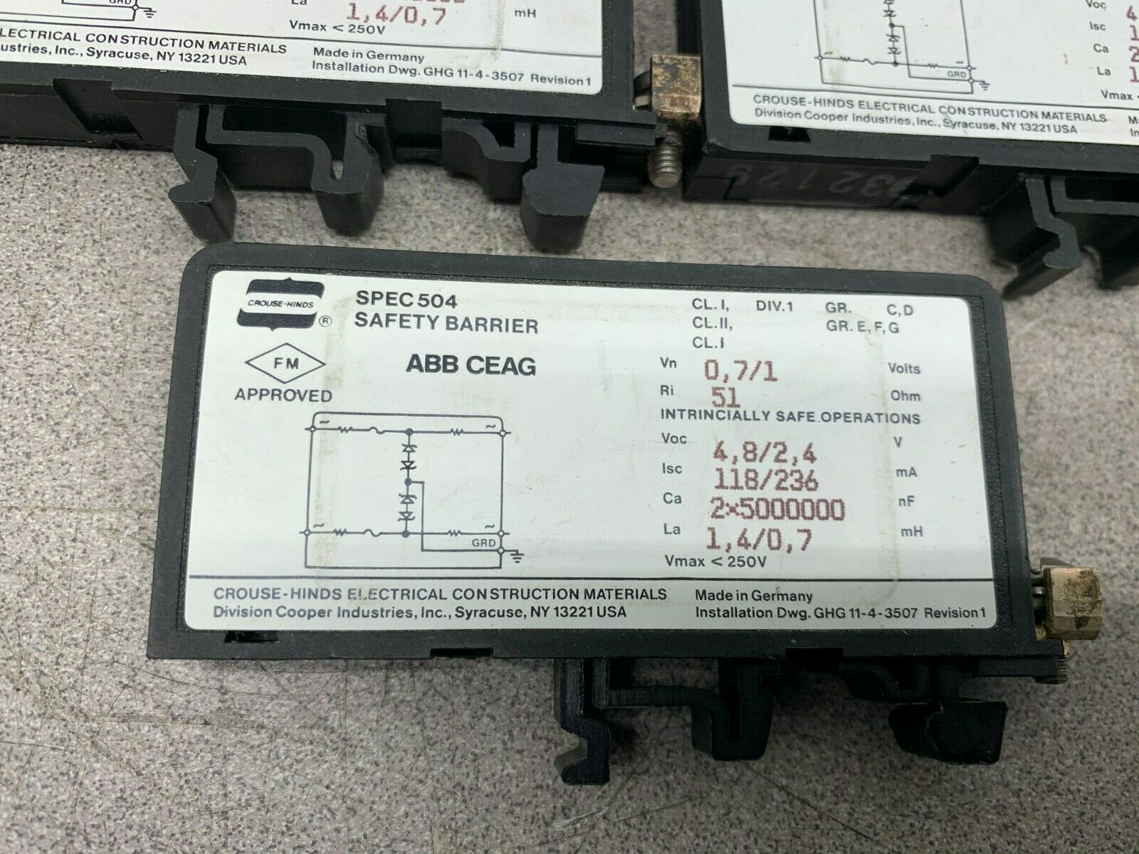 LOT OF 7 USED CROUSE HINDS ABB CEAG SAFETY BARRIERS SB39230M8401