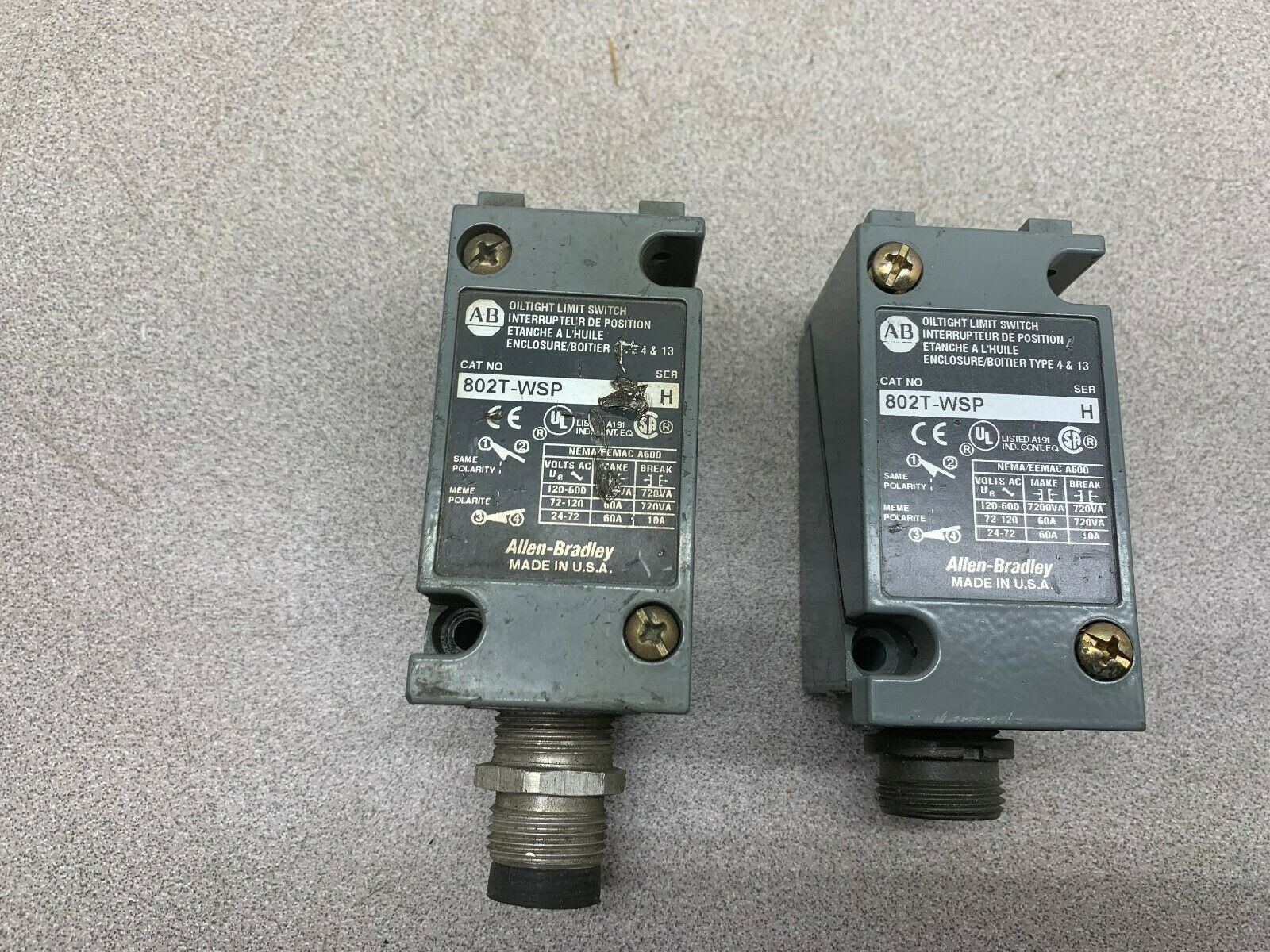 LOT OF 2 USED ALLEN BRADLEY SWITCH 802T-WSP SERIES H