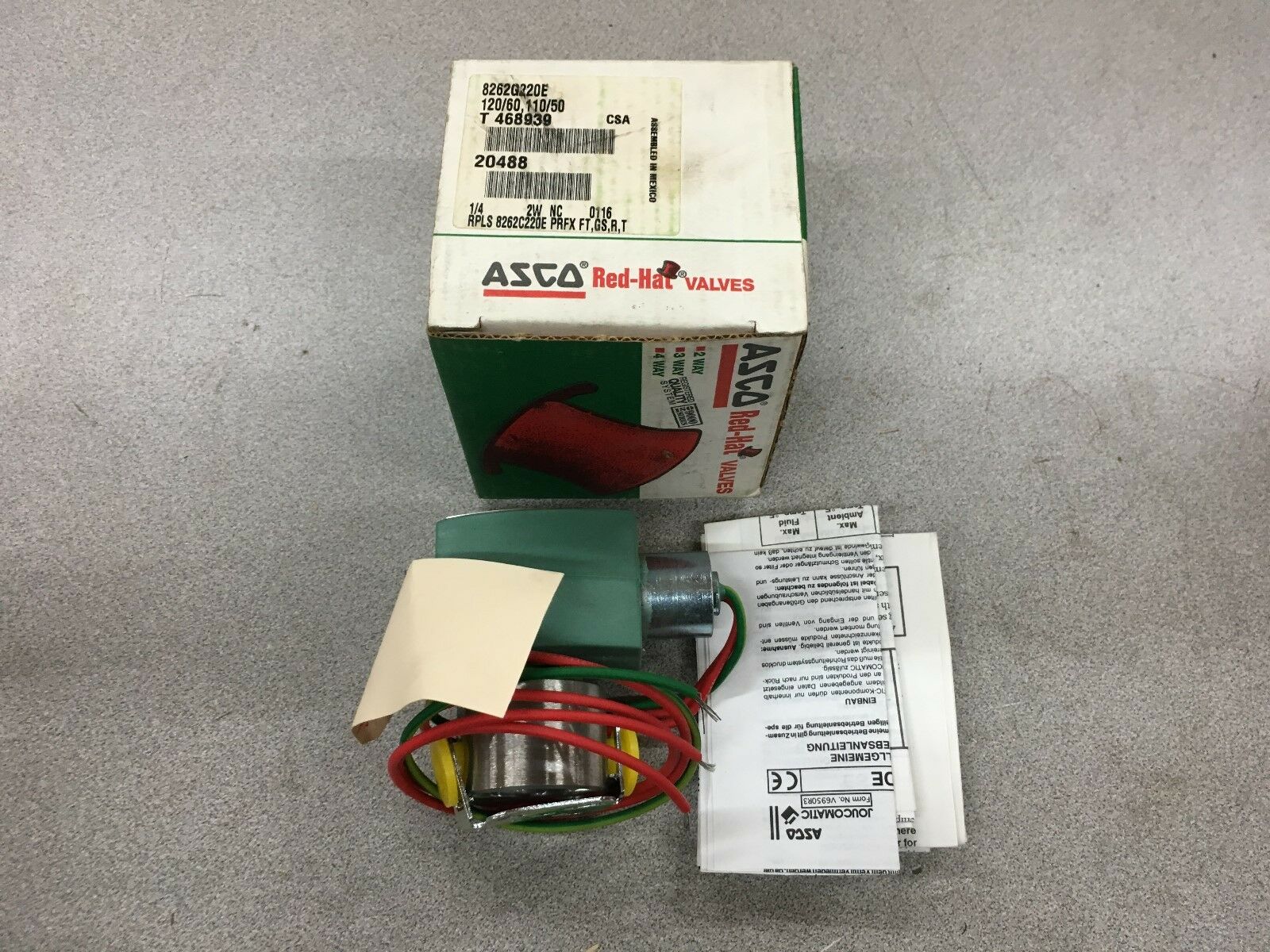 NEW IN BOX ASCO RED-HAT SOLENOID VALVE 110/120V. COIL 8262G220E