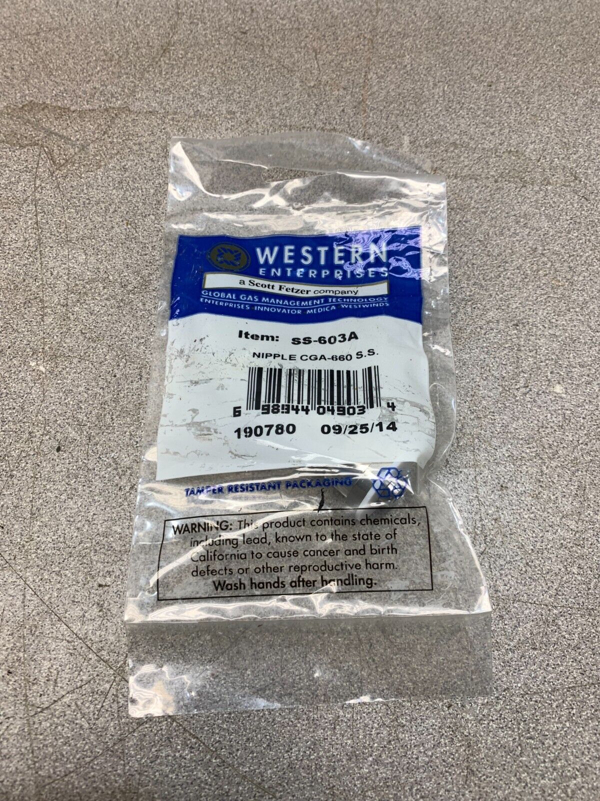 NEW WESTERN ENTERPRISES SS-603A NIPPLE CGA-660 S.S.