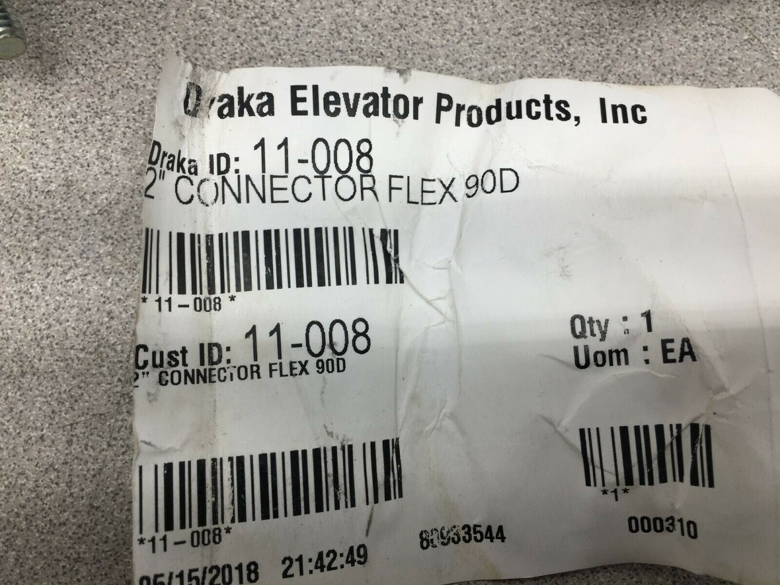 NEW IN BAG DRAKA 2" CONNECTOR FLEX 90D 11-008