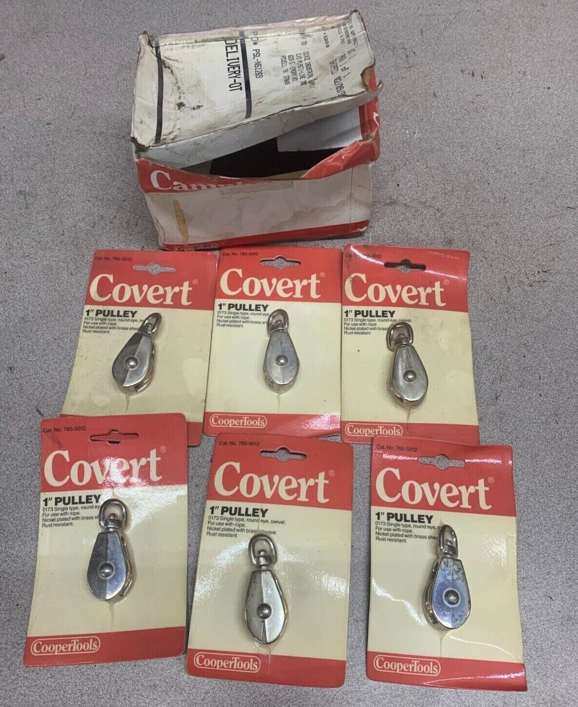 NEW BOX OF 6 COVERT 1" SGL SHEAVE PULLEYS 765-5012